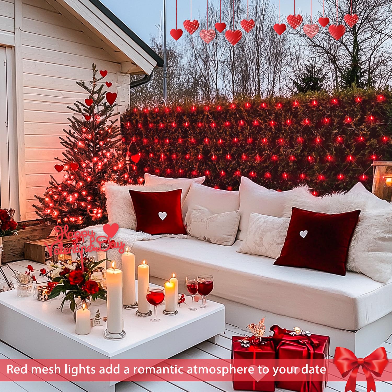 Jmexsuss 200 Led Red Christmas Net Lights, 9.8Ft X 6.6Ft Connectable Bush Lights With Remote, 8 Modes Waterproof For Tree, Yard, Fence Decoration