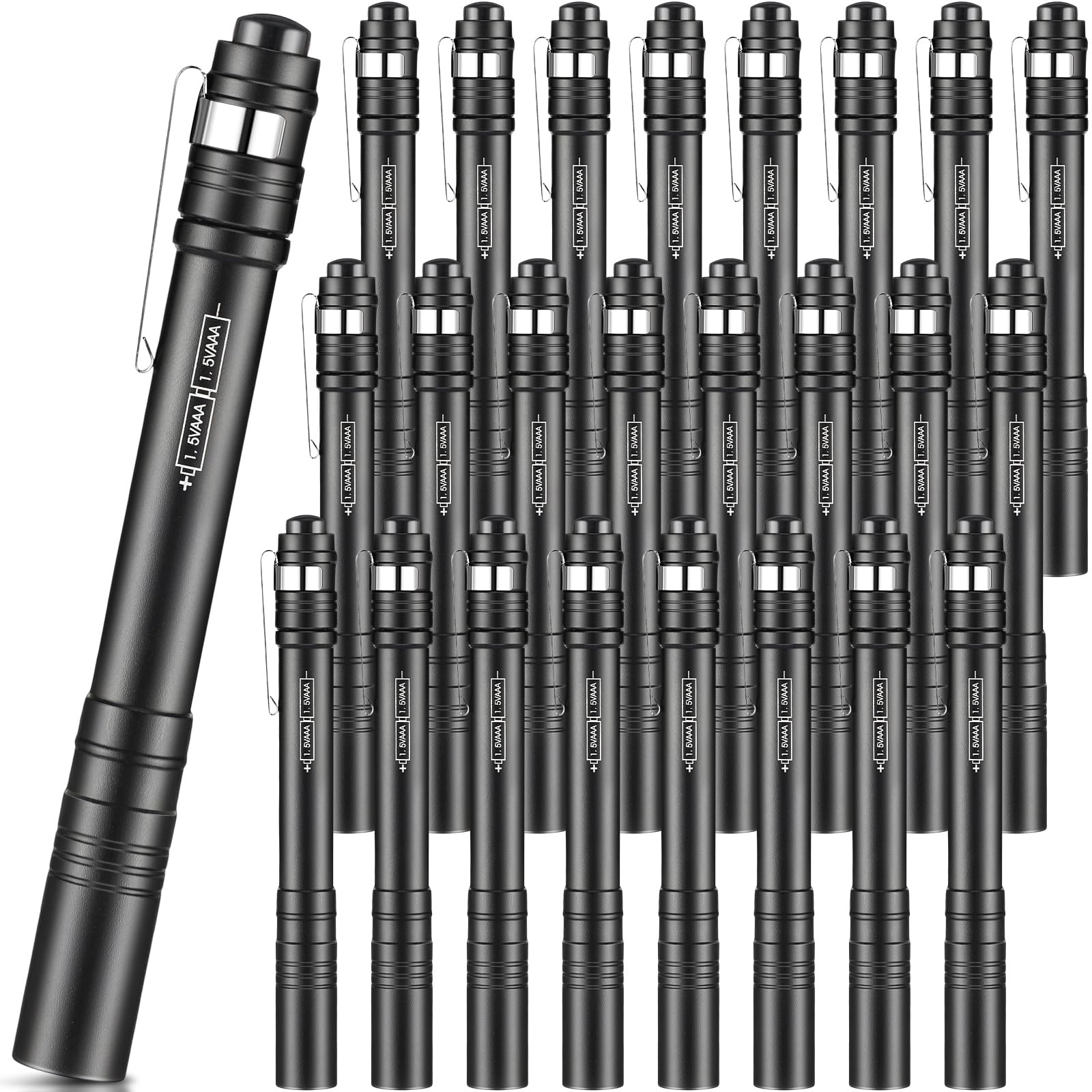 Rossesay 24 Pack Led Pen Lights Bulk, Pocket Flashlight With Clip, Aluminum Pen Flashlights Mini Pen Lights For Nurses Hospital Outdoor Camping Emergency Hiking (Black)