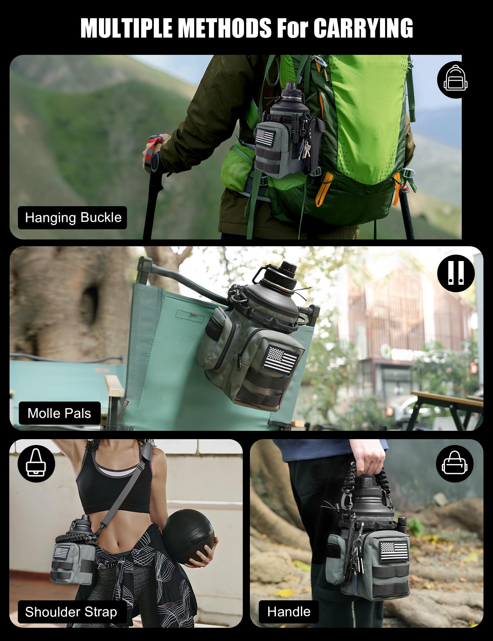 Tactical Half Gallon Water Bottle With Straw, 64 Oz Insulated Water Jug With Molle Sleeve