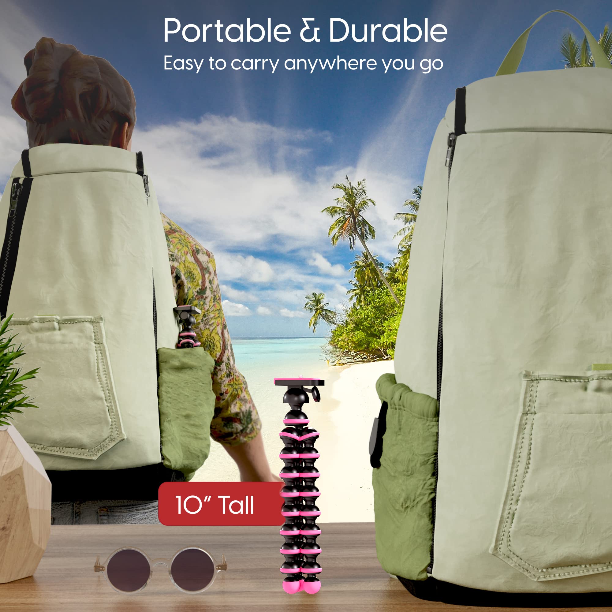 Talkworks Flexible Tripod For Iphone, Android, Camera - Bendable Legs, Adjustable Stand Holder With Mini Wireless Remote For Selfies, Vlogging, Beauty/Makeup, Live Streaming/Recording - Pink