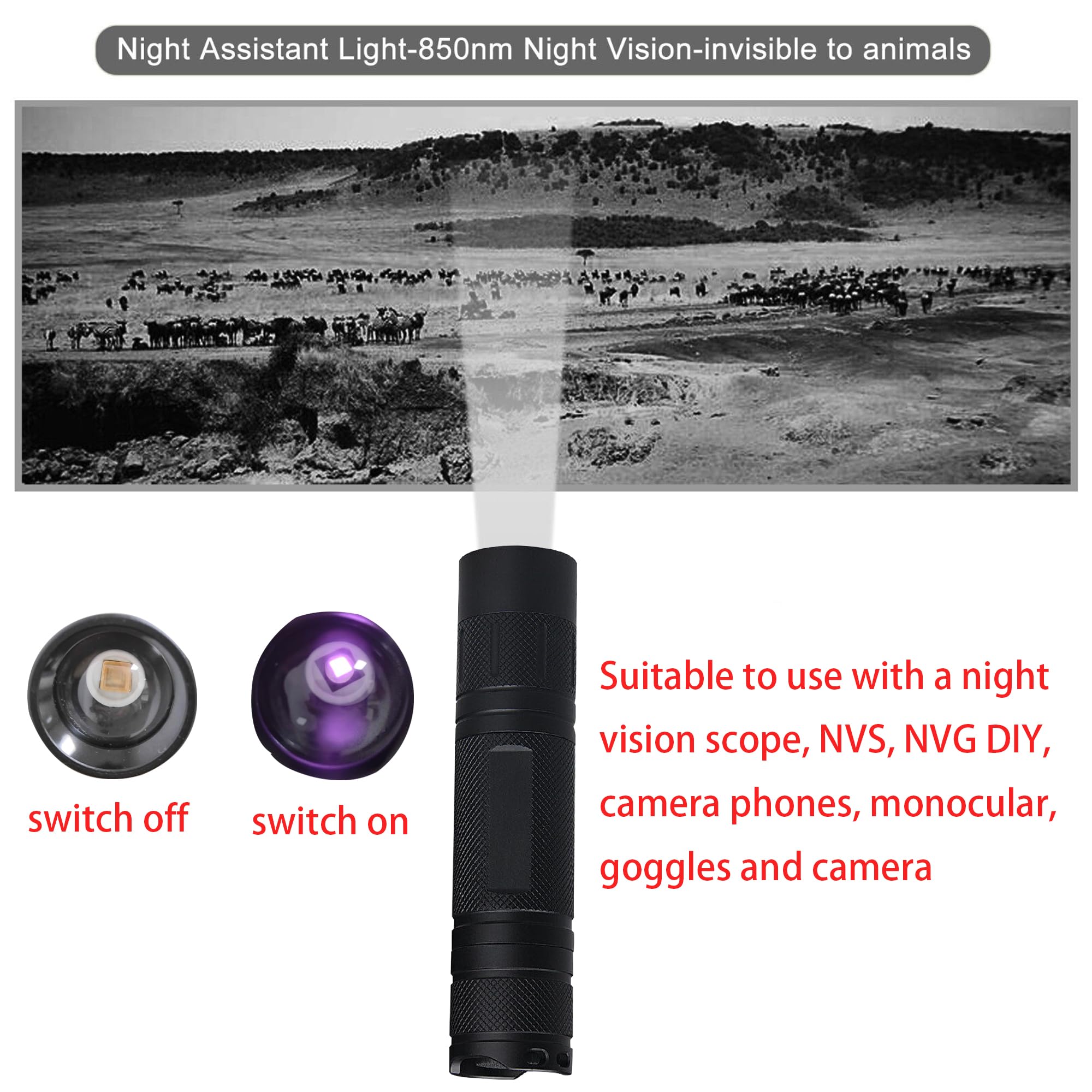 Zyunmall Ir Illumilator Flashlight, 850Nm Infrared Light Flashlight, Used With Night Vision Devices Goggles & Monocular