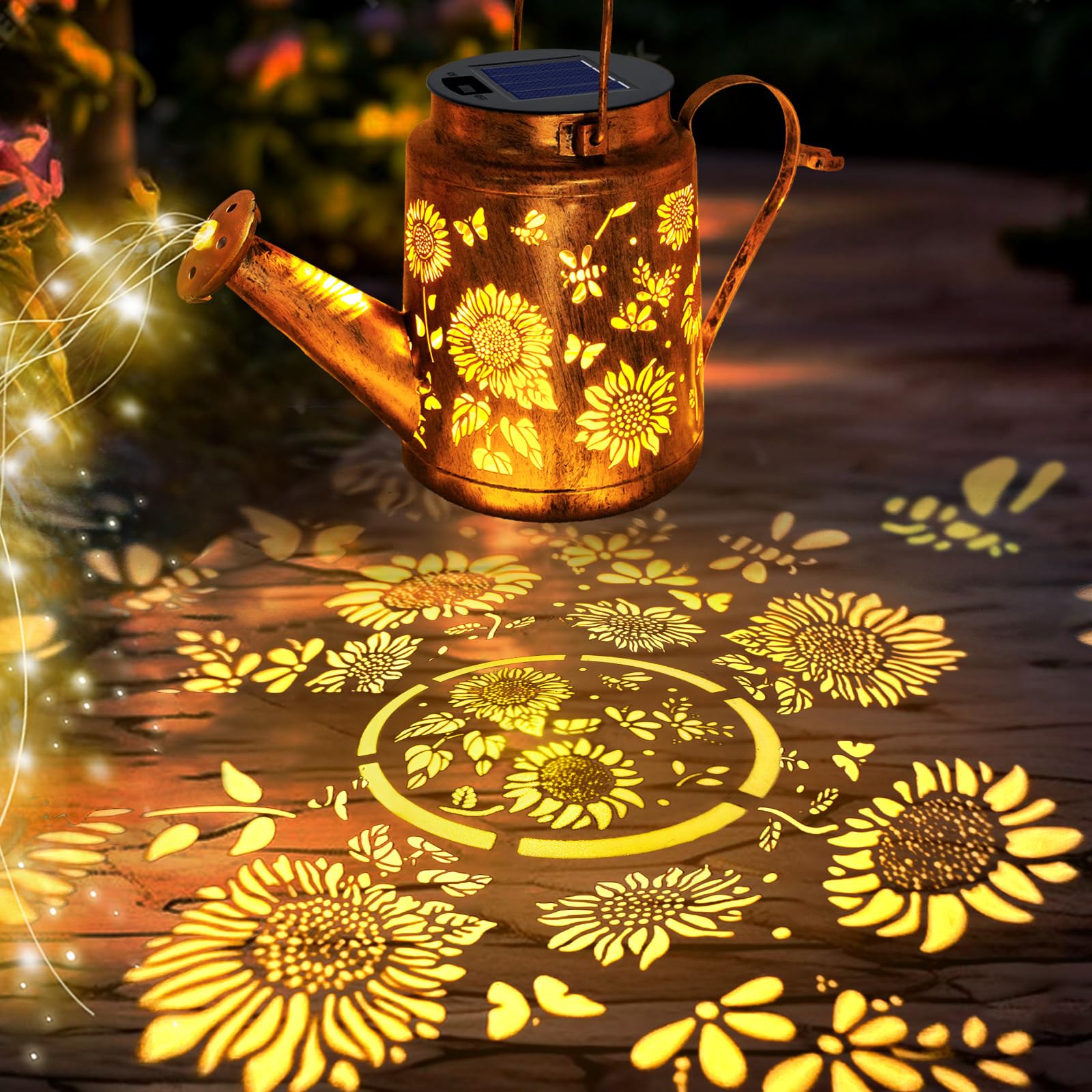 Yulloyello Solar Watering Can With Lights, Outdoor Garden Decor Sunflower Solar Garden Lights For Outdoor Pathway Yard Lawn Patio Party, Waterproof Gardening Decorations For Mom Grandma Women Birthday