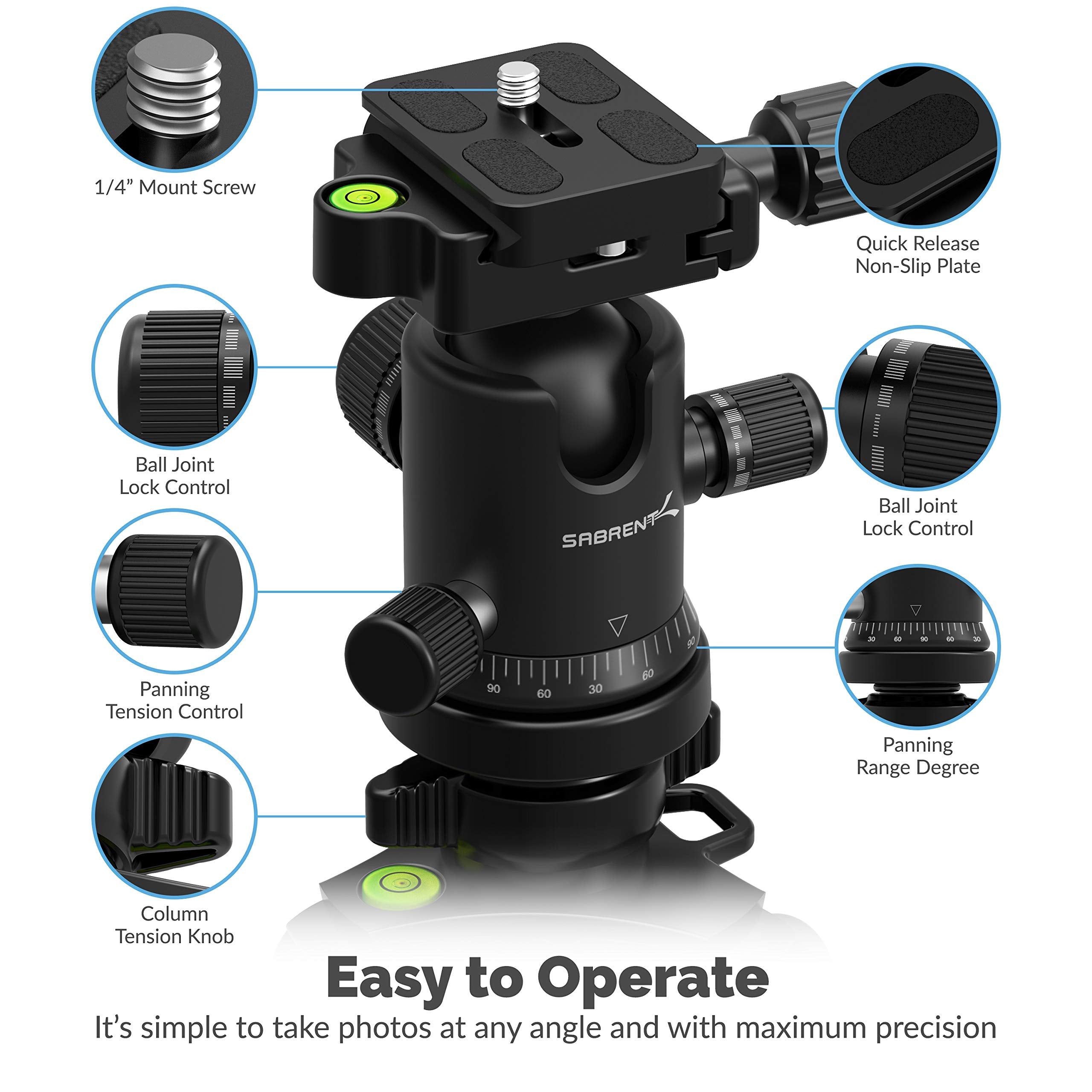 Sabrent 62 Inch Carbon Fiber Tripod With 360 Degree Camera Mount (Tp-Cf62)
