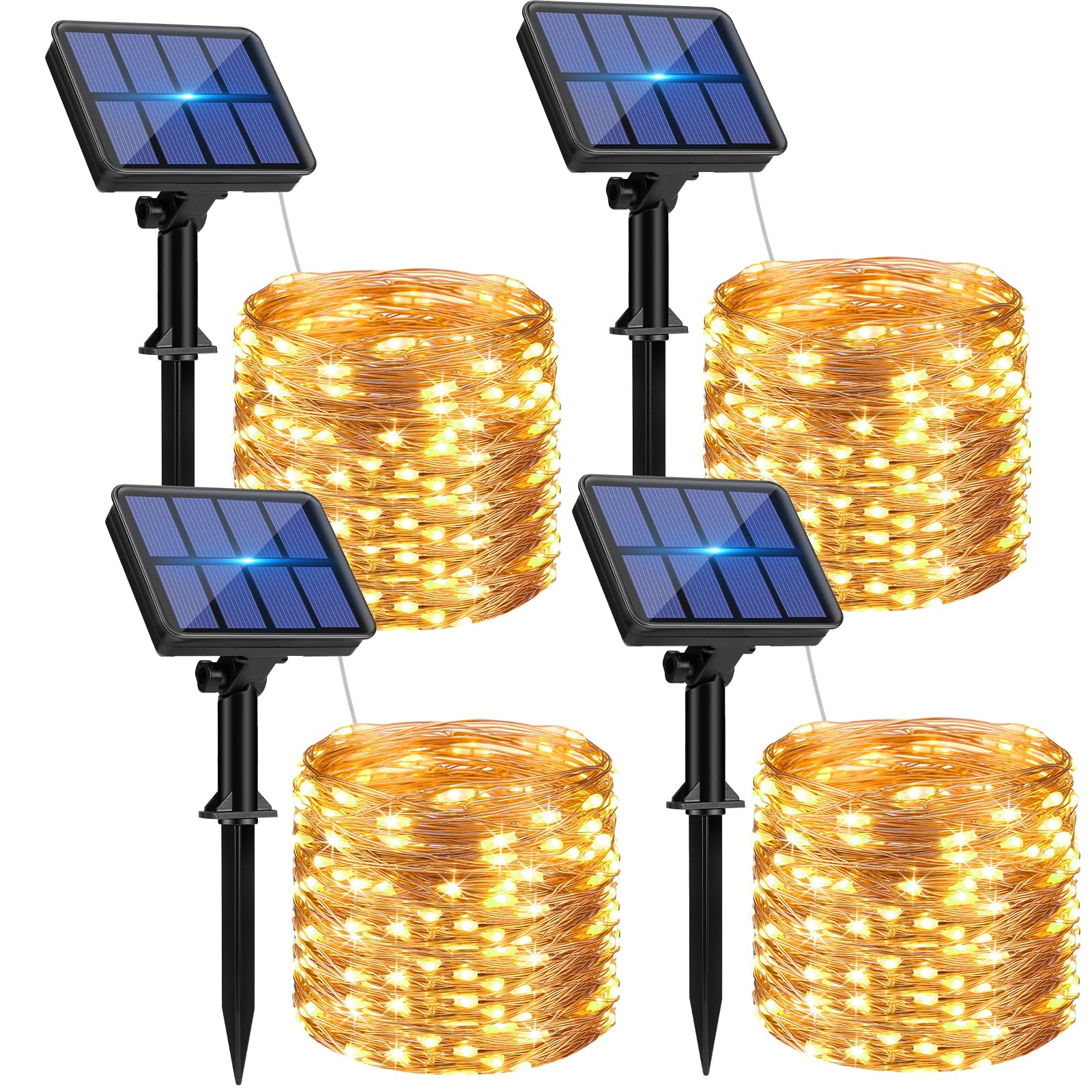 Btfarm 4 Pack Solar String Lights Outdoor - 320Led 132Ft Solar Fairy Lights Waterproof 8 Modes, Copper Wire Solar Powered Twinkle Lights For Outside Tree Garden Christmas Wedding Party Decor (Warm White)