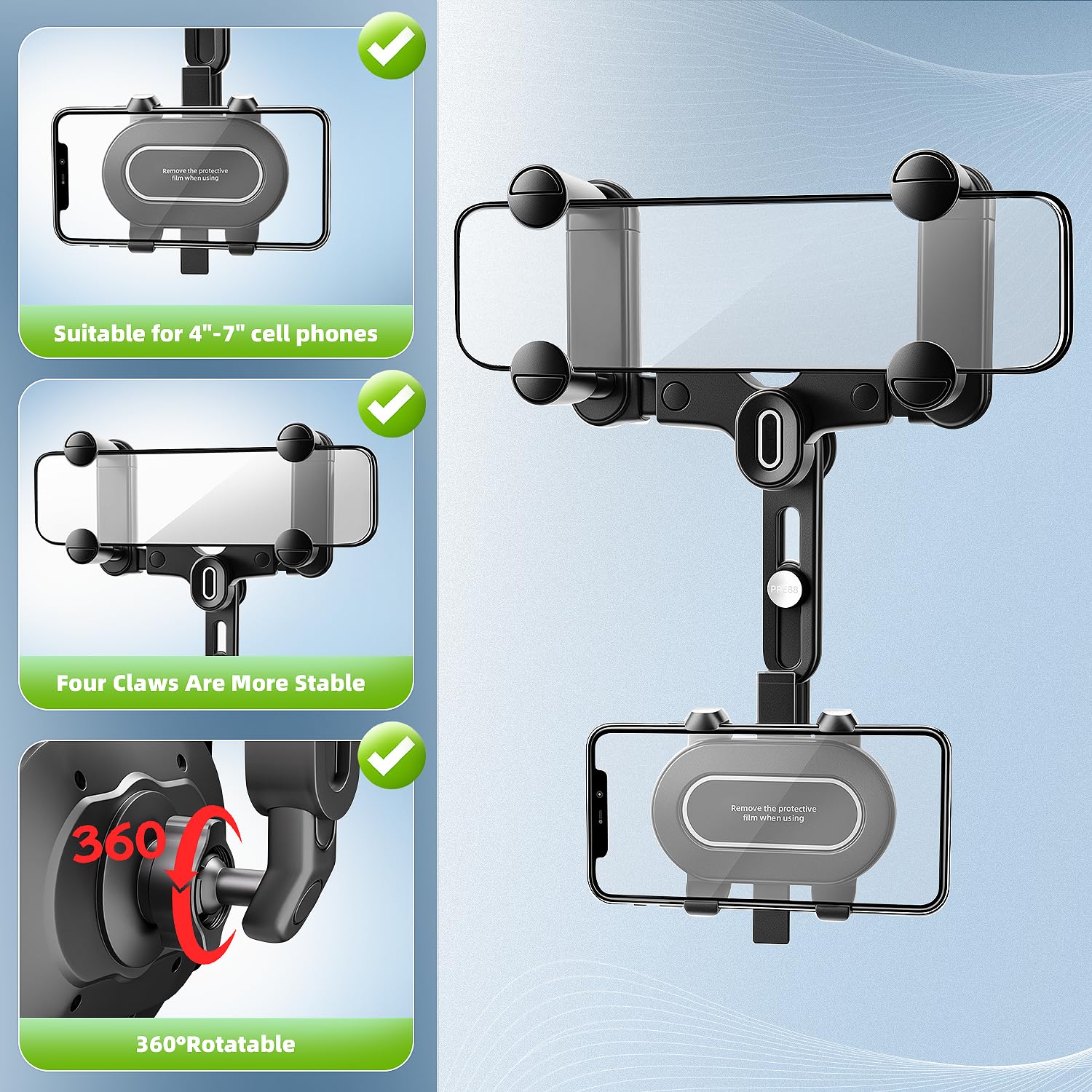 Sxhyf Rear View Mirror Phone Holder,  Rotatable And Retractable Car Phone Mount, Cell Phone Holder Car Fit For Iphone 11 12 13 14 Pro Max Samsung All Phone