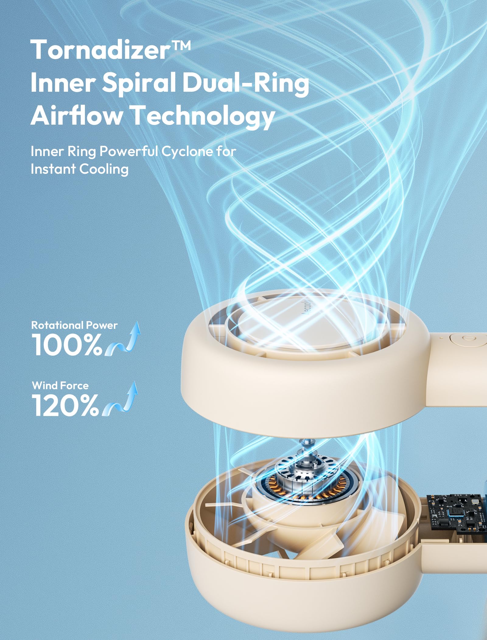 Mini personal turbo fan by Aecooly with 16 hours cooling time, perfect for outdoor and travel use