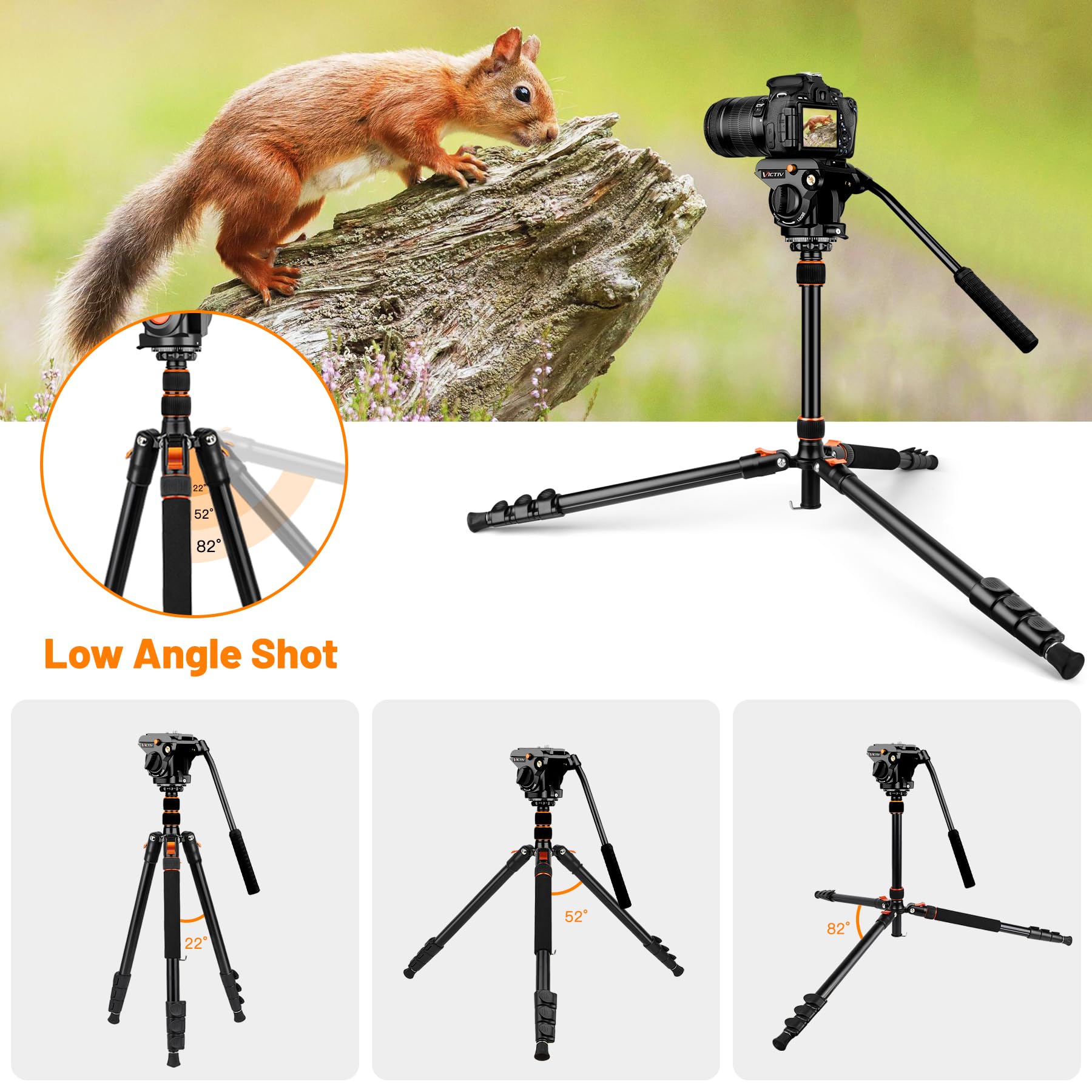 Victiv Tripod For Camera Fluid Head, Heavy Duty Camera Tripod Stand 72", Professional Video Tripod For Camera, Compatible With Canon Nikon Dslr Camcorders Binoculars Spotting Scope Telescope