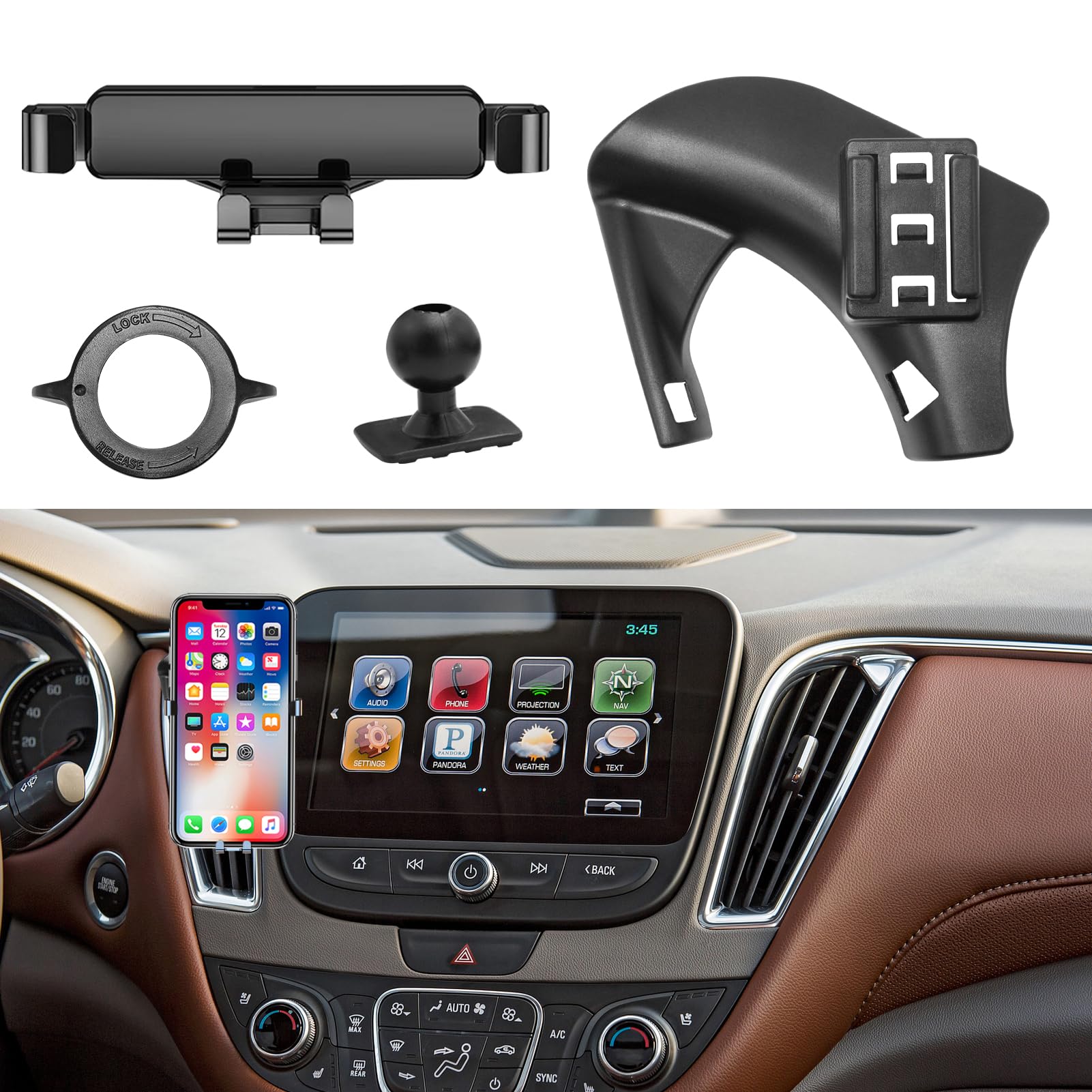 Apeser Compatible With Chevy Malibu Phone Holder Mount 2017- For Car Air Vent,Malibu Cell Phone Mount Anti-Shake,9Th Gen Malibu Phone Holder Mount-360 Degree Rotation Malibu Vent Phone Stand,Black