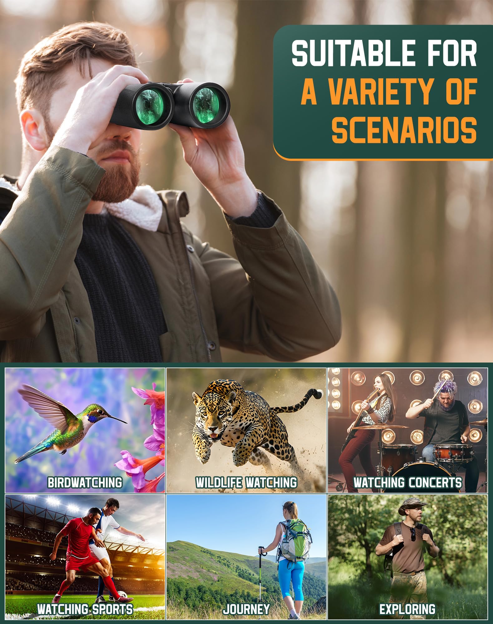 Bebang Binoculars For Adults 10X42 High Powered Waterproof Binoculars For Bird Watching, Hunting, Travel, Stargazing, Sports, Wildlife, Bright And Clear Range Of View