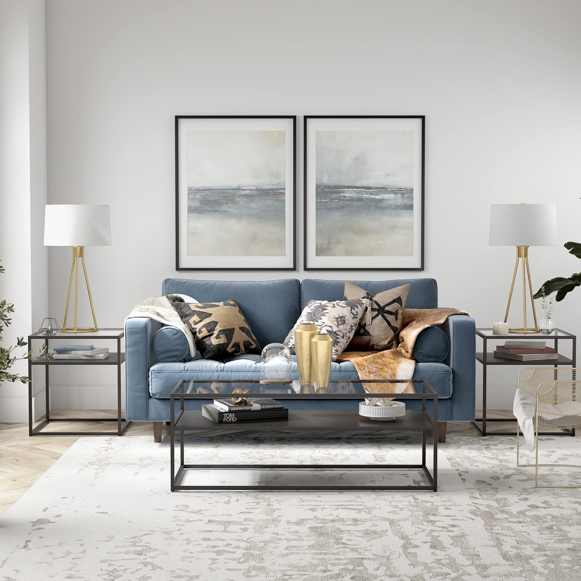 Henn&Hart Nova 28" Tall Table Lamp With Fabric Shade In Brass/White