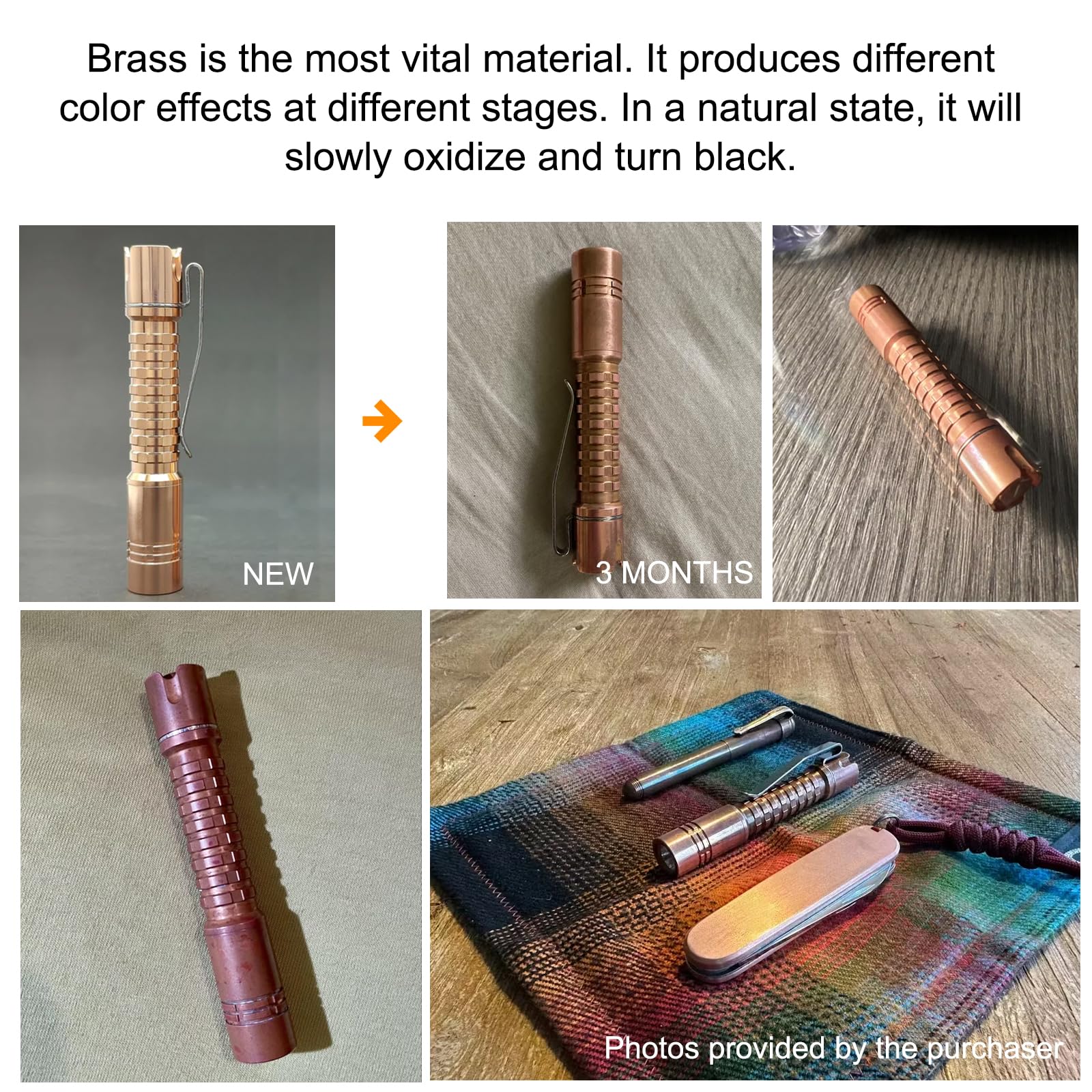 Paerku Pineapple Mini Flashlight,Nichia 519A R9080 4000K Aaa Small Led Copper Flashlight By Reylight For Outdoor, Power Outage Lighting, Emergency Lighting, Without Batteries-Copper