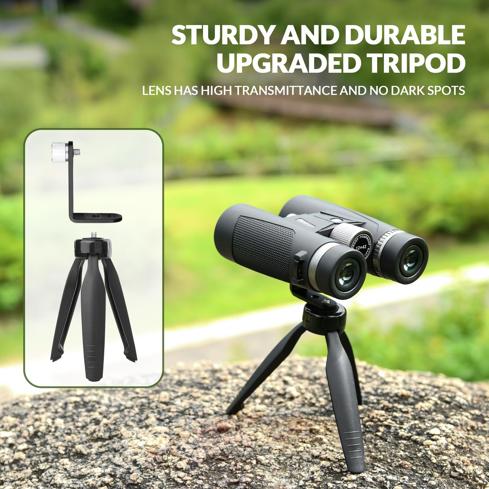 Bestrip 12X42 Binoculars For Adults With Tripod, Compact Waterproof Binoculars For Bird Watching Outdoors Hunting  For Men