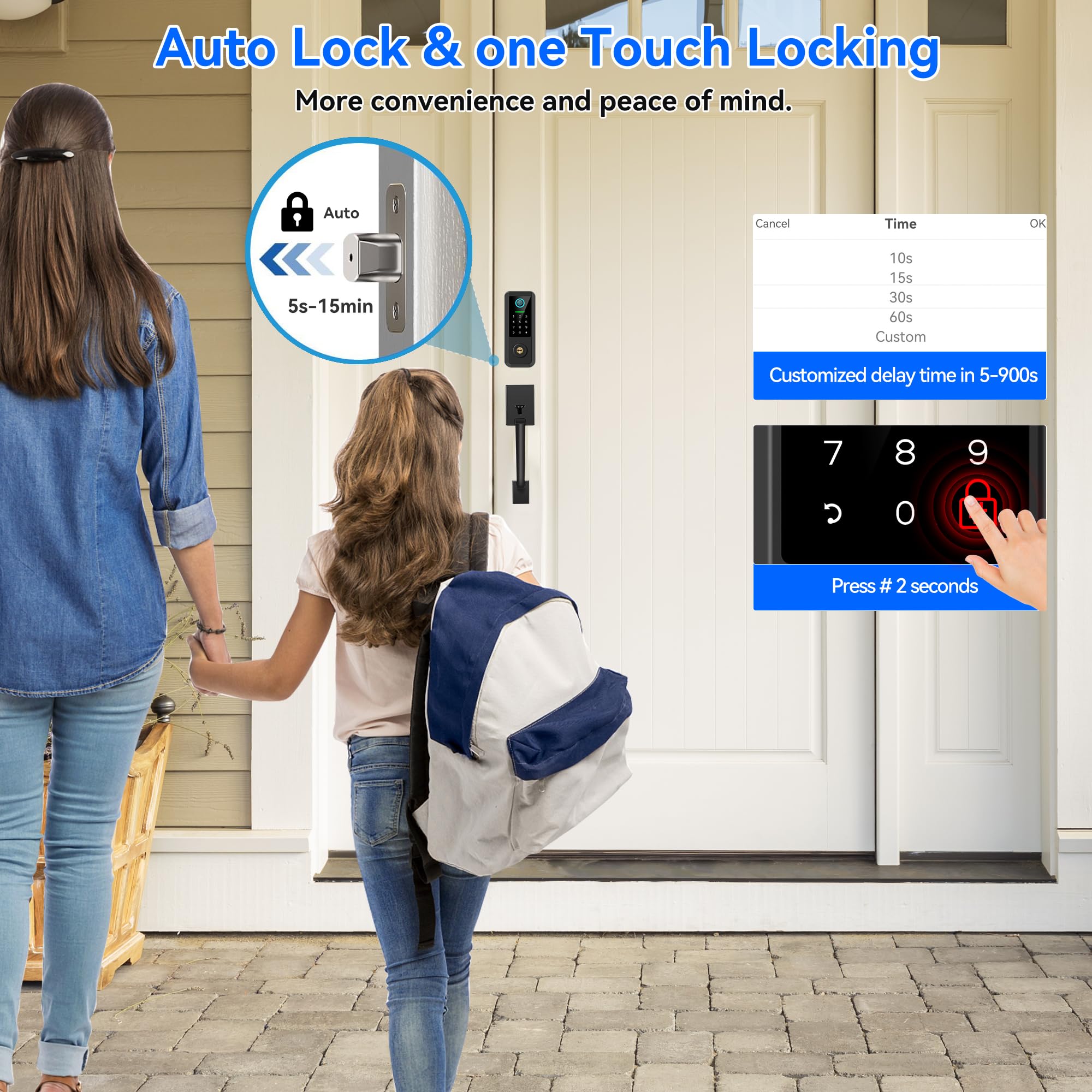 Yosimika Fingerprint Smart Door Lock With Handle Set, Keyless Entry Door Lock With Keypad,5-In-1 Deadbolt,Bluetooth Deadbolt With Auto Lock,Black