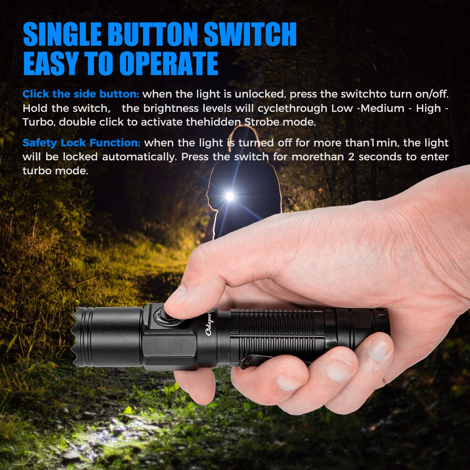 Odepro Nt21 1200 Lumens Small Bright Rechargeable Flashlight With Power Display, Ip67 Waterproof, 5 Light Modes, 984Ft Long Throw Edc Pocket-Size Torch For Camping Searching Emergency