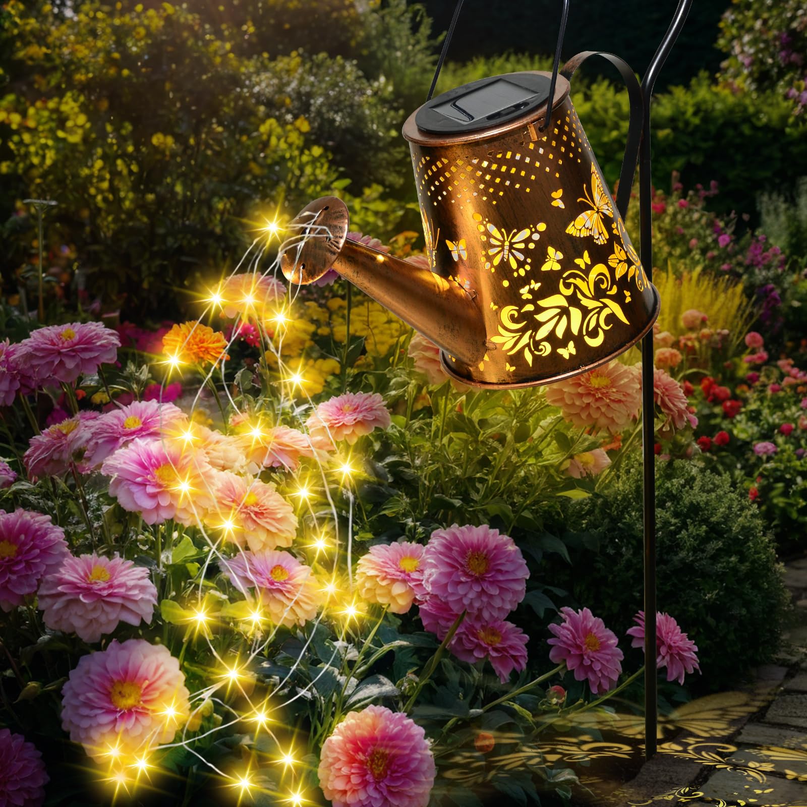 Fohil Solar Garden Lights, Solar Watering Can Lights Garden Decor, Waterproof Retro Metal Hanging Solar Lantern Outdoor Decorations For Garden Porch Lawn Driveway Backyard Pathway