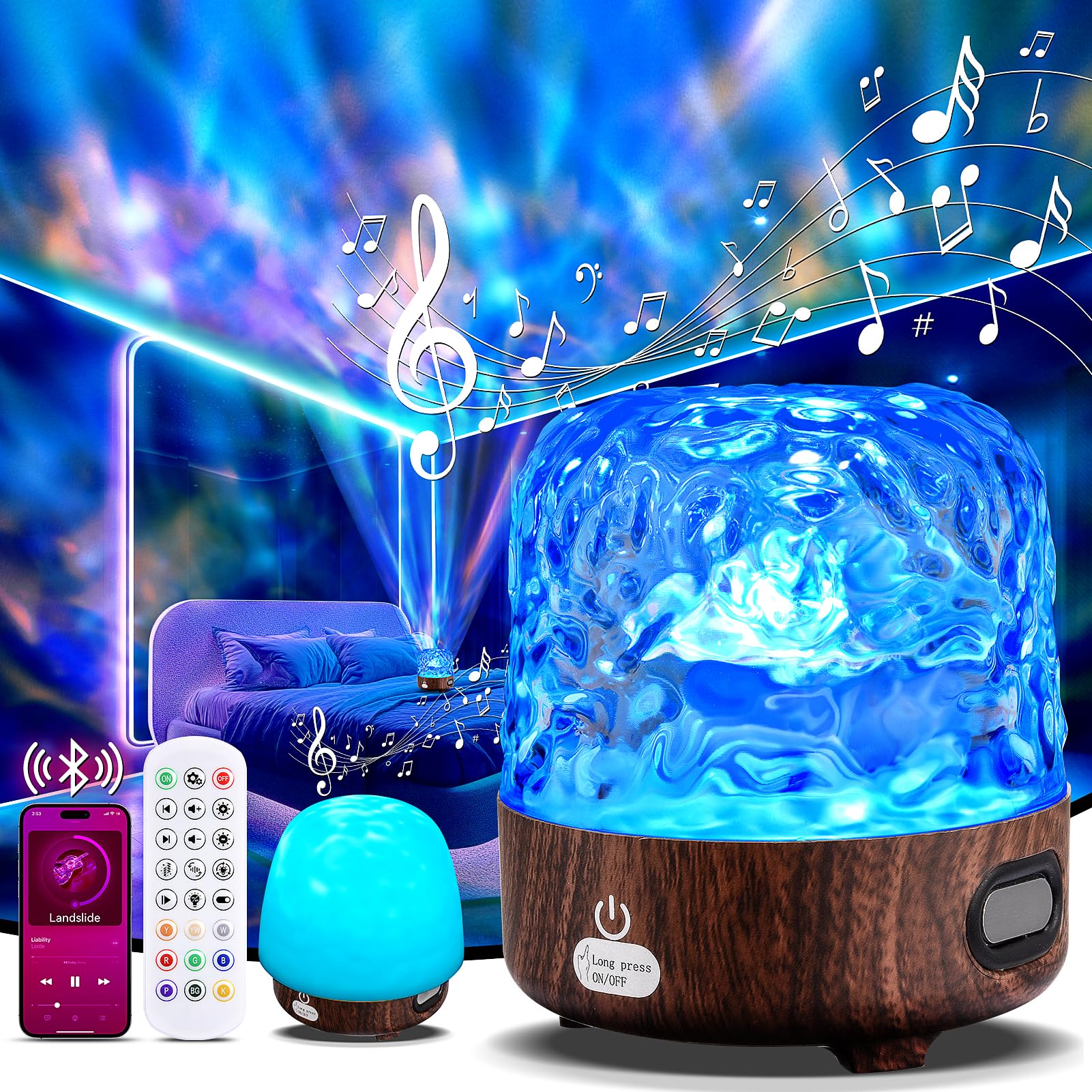 Ecstal Luminorthe Cube Lamp With Bluetooth Speaker, 16 Color Northern Lights Projector Ocean Crystal Lamp With Remote Control, Night Light For Kids Bedroom,  For Girls, Adults Christmas, Room Decor