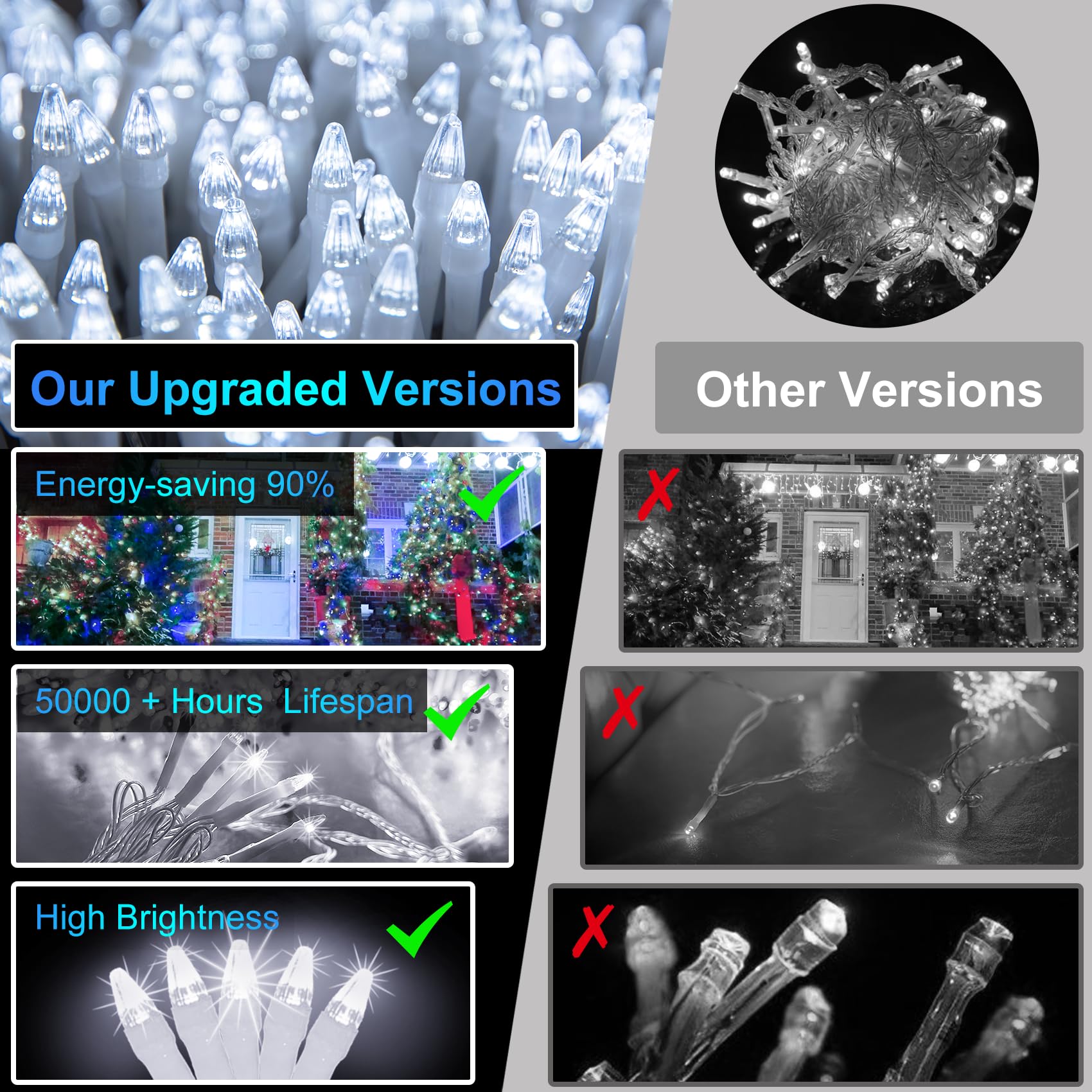 Yhbjkcz 492Ft Outdoor Christmas Lights, 1300 Led Super Long String Lights 8 Lighting Modes & Timer Memory, Outsite Waterproof Light Strings For Xmas Tree Garden Wedding Party Holiday Decorations Cool White