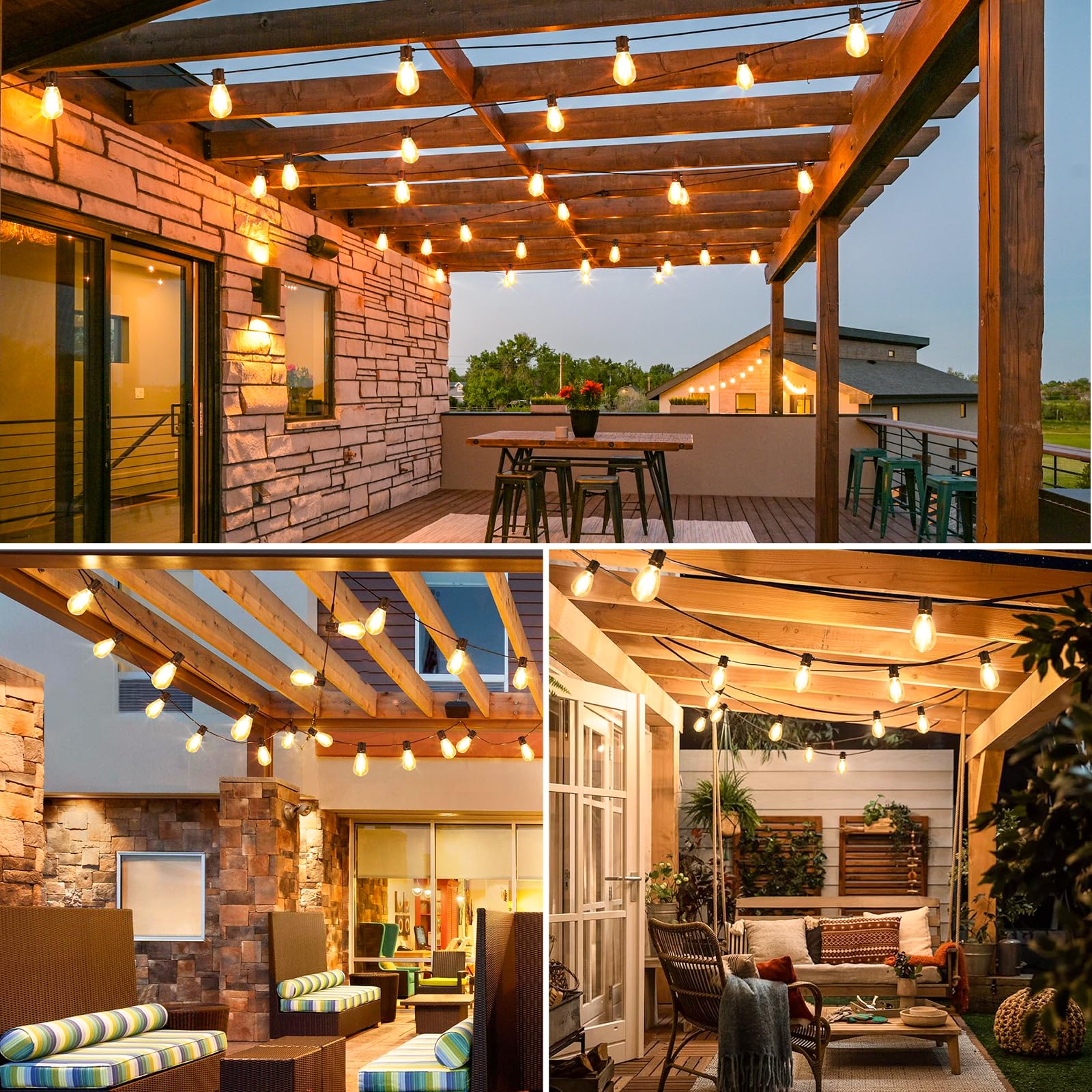 Larkvue 96Ft Led Outdoor String Lights, Waterproof Patio Lights With 30+2 2700K Dimmable Shatterproof Edison Hanging Bulbs For Backyard Party-Black