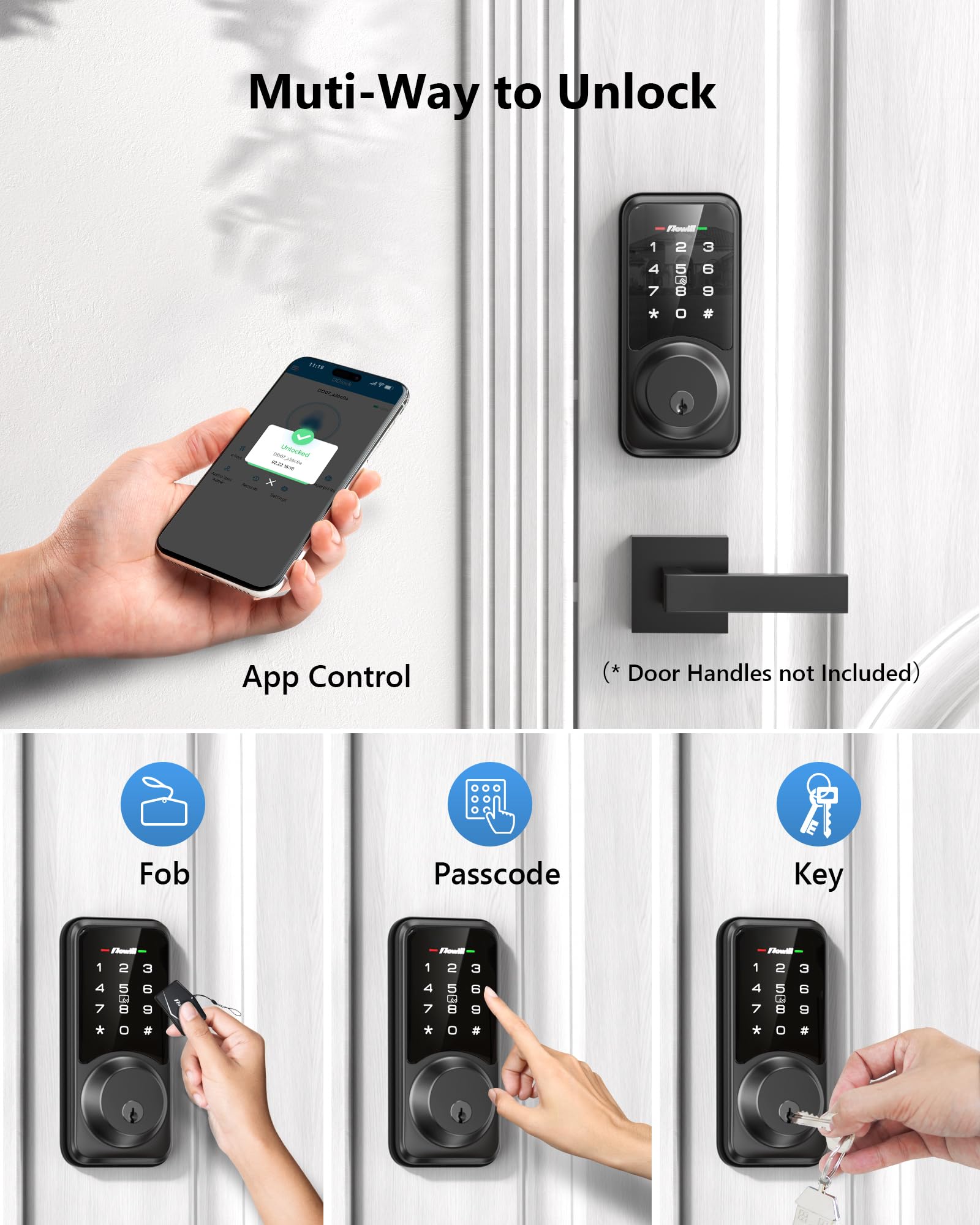 Zowill Smart Lock - Keyless Entry Door Lock With App Control, Touchscreen Keypad Electronic Digital Lock, Auto-Lock, Easy Installation, Smart Door Locks For Front Door