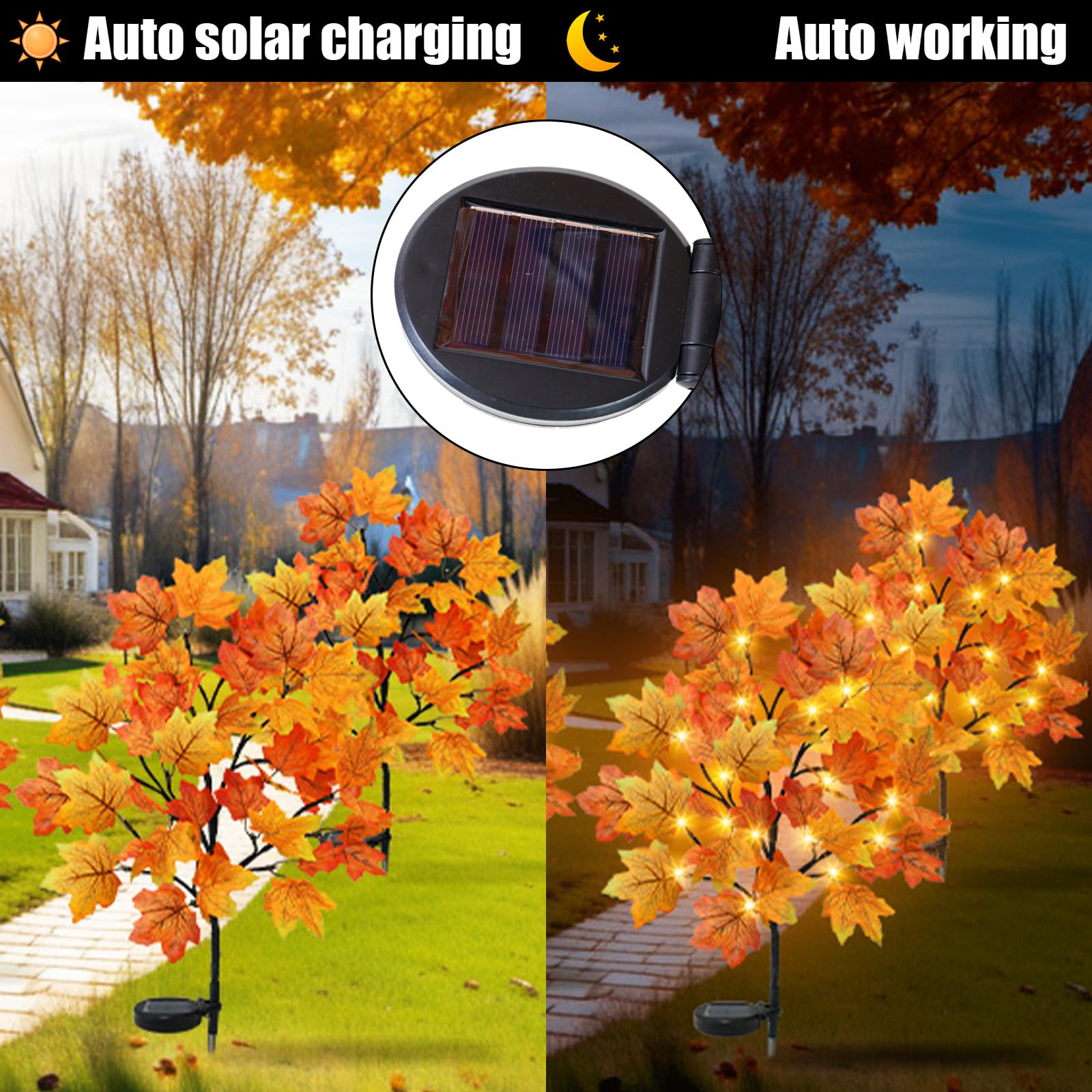 Ruidazon 8 Pack Solar Fall Lights Outdoor Fall Maple Solar Stake Lights 160 Led Waterproof Fall Pathway Lights For Outside Garden Yard Autumn Thanksgiving Fall Decor