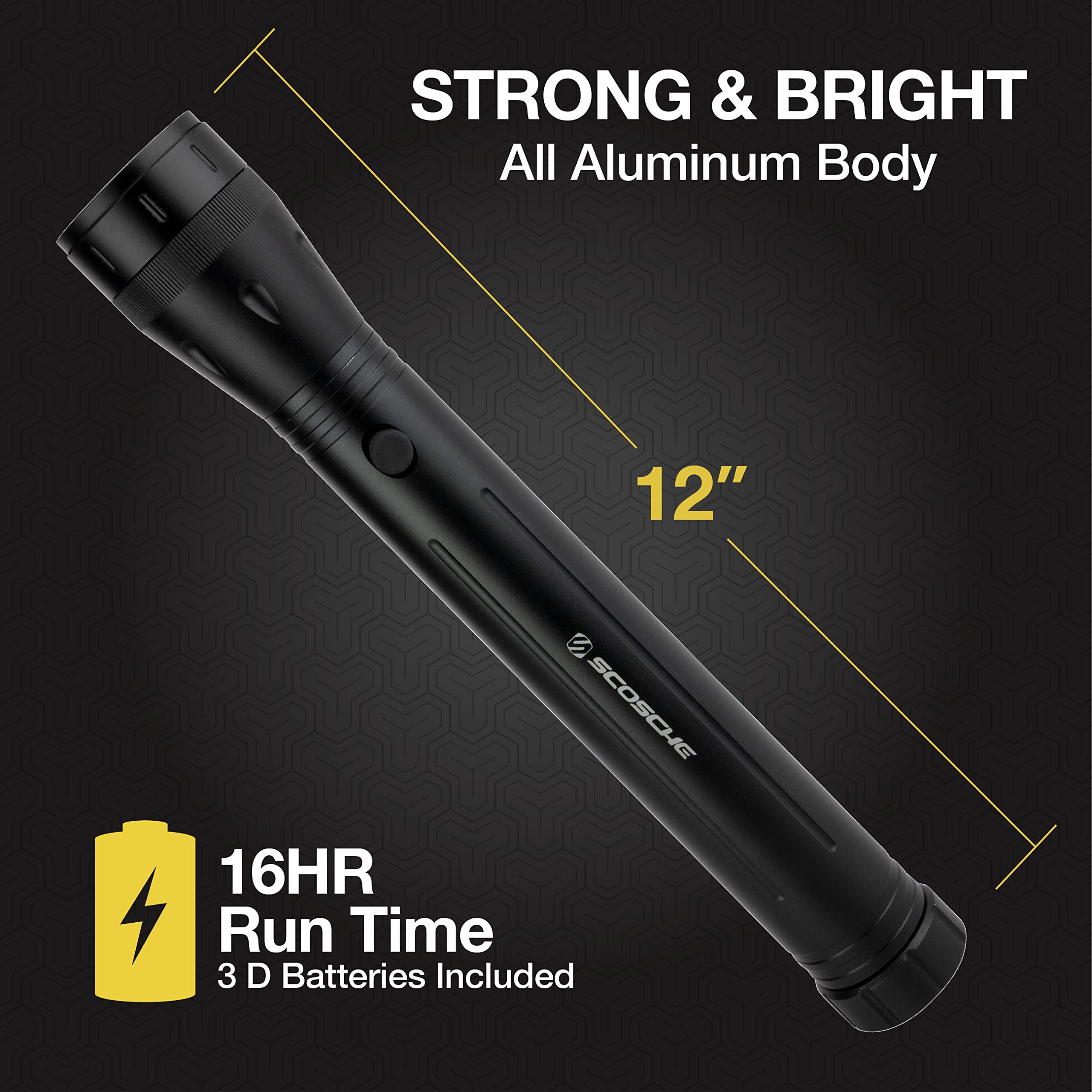 Scosche Scolght3-Rpsp1 Scolight 200 Lumens 12-Inch Rugged Led Water-Resistant Flashlight With Adjustable Beam, Personal Safety Light