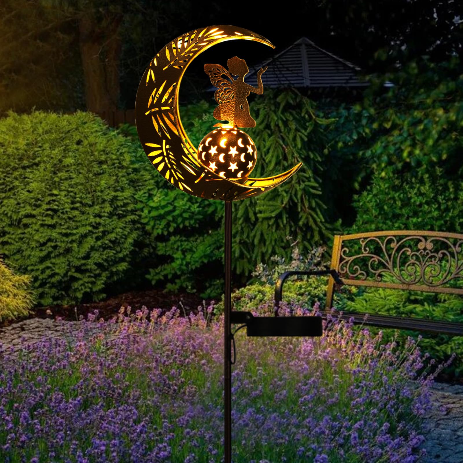 Zklili Garden Solar Lights Pathway Stake Lights Moon Fairy With Angel Decor, Gardening Birthday Gift For Mom Grandma Friends, Outdoor Decor Light Waterproof For Walkway, Yard, Patio(Moon Fairy)