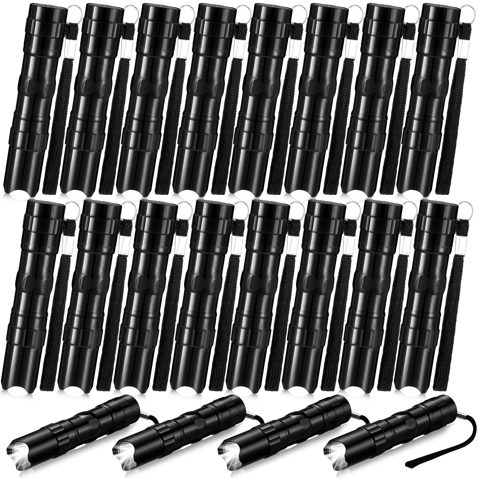 Honoson 20 Pcs Mini Pen Light Pocket Flashlights Father'S Day  Bulk Aluminum Small Tactical Flashlights With Lanyard Handheld For Camping Hiking Riding, Not Included Battery, Black(Basic)