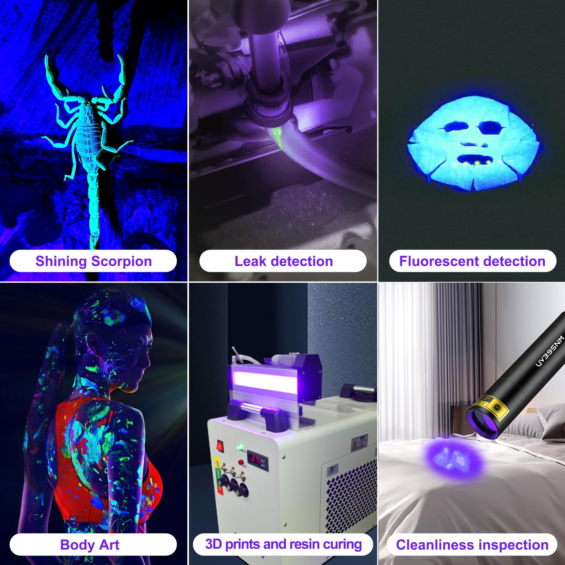 Pzzoe Uv Flashlight Black Lights Wood’S Lamp Powerful Mini Portable, Led 395Nm Usb Rechargeable Ultraviolet Blacklight Flashlights, Pet Urine Detector Light For Uv Resin Curing