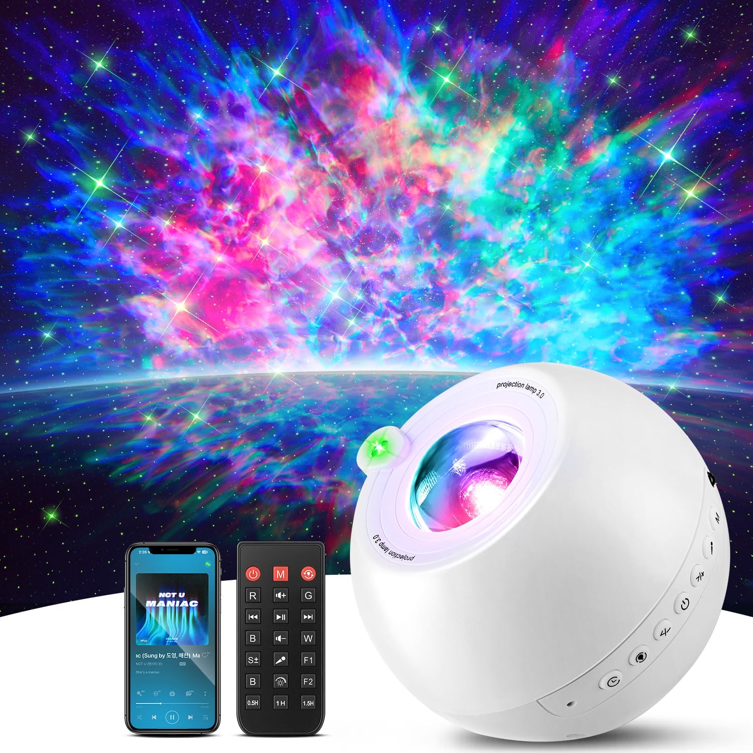 Pikoy Star Projector, 15 Sounds & 15 Colors & Bluetooth Speaker, Galaxy Light Projector For Bedroom, Star Lights For Ceiling Projector, Kids Night Light