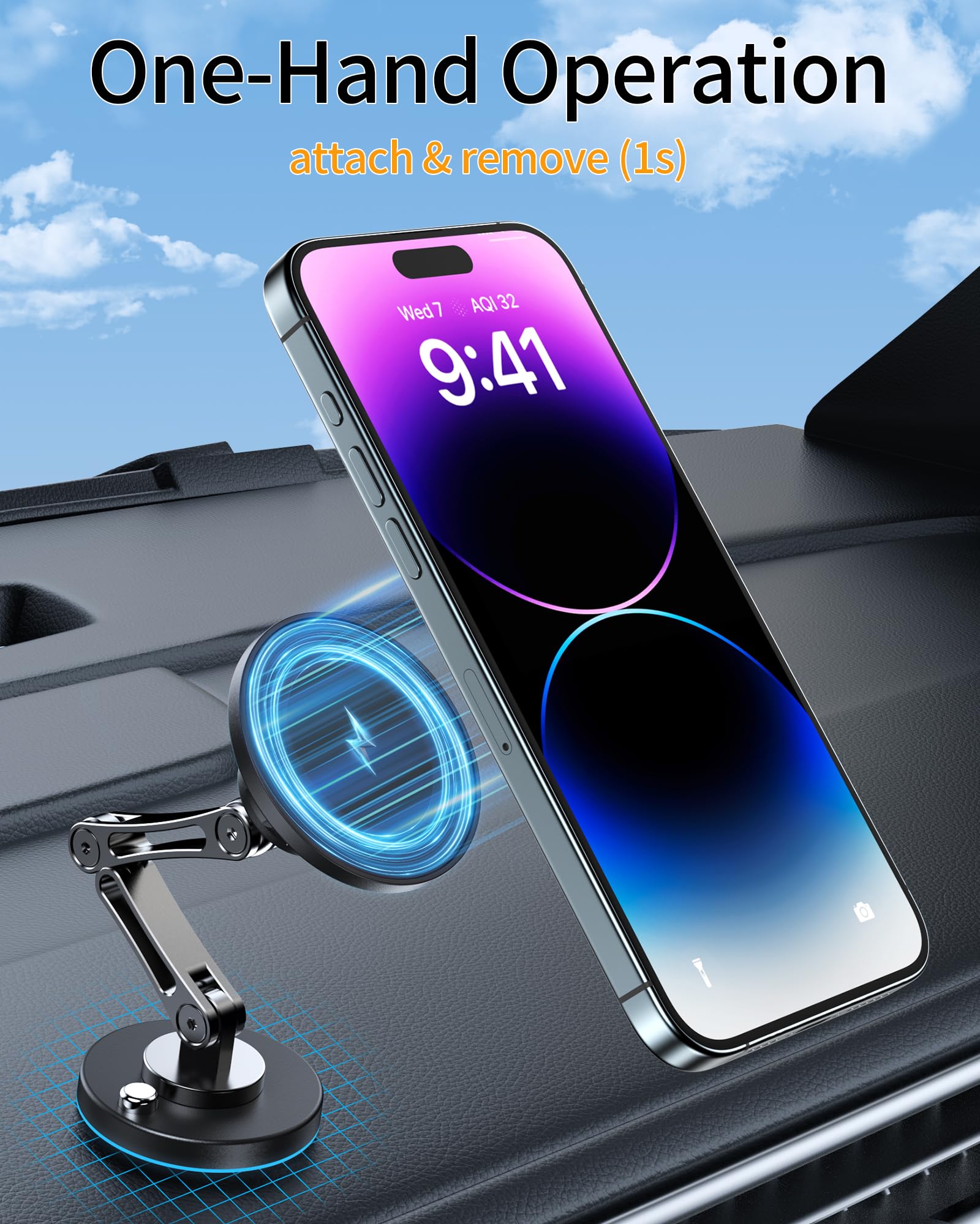 Zbf Magnetic Car Phone Holder Mount (360° Rotation) Cell Phone Car Holder, Phone Mount For Car Windshield Dashboard Hand  Mount For Phone 16 15 14 13 Pro Max All Smartphones