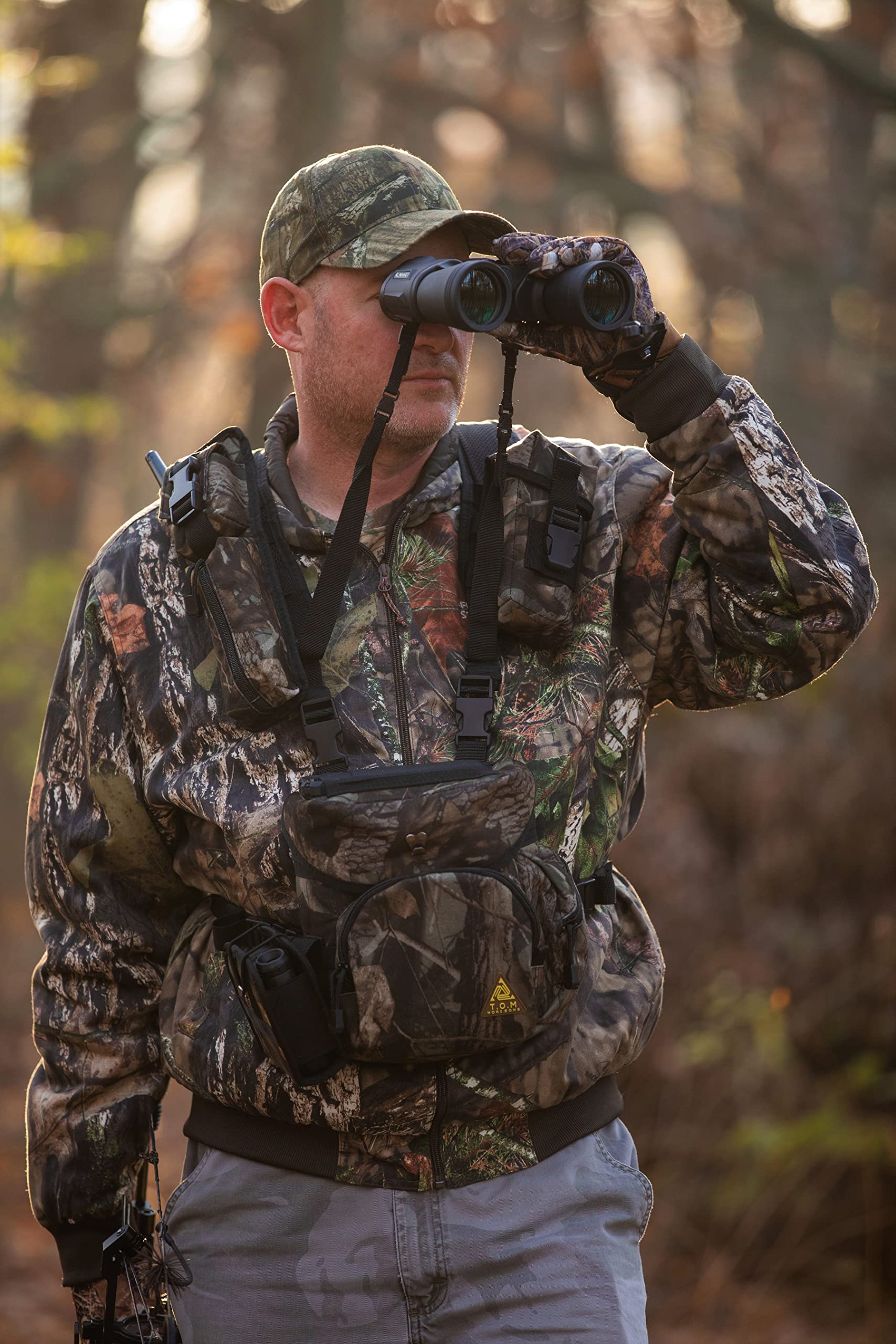 T.O.M Horizons Binoculars Harness Case Pack, Bino Pack With Rangefinder Compartment - Detachable Molle Compartments Camouflage For Hunting, Hiking And Birdwatching
