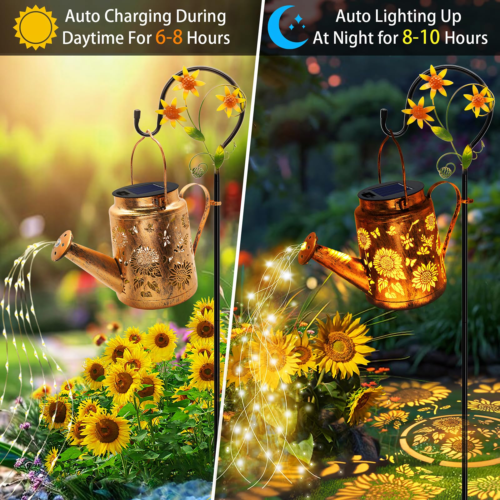 Yulloyello Solar Watering Can With Lights, Outdoor Garden Decor Sunflower Solar Garden Lights For Outdoor Pathway Yard Lawn Patio Party, Waterproof Gardening Decorations For Mom Grandma Women Birthday