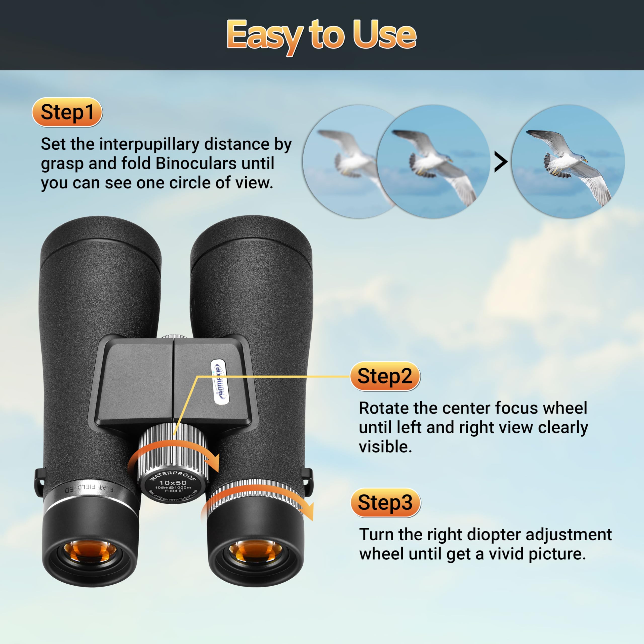 Aomekie 10X50 Ed Binoculars For Adults, High Power Bak4 Prism Fmc Lens Binoculars With Strap Carrying Bag For Travel Sports Bird Watching Outdoor