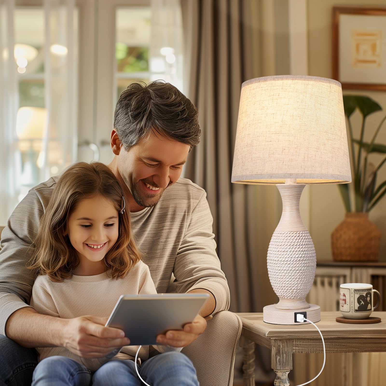 Seealle 22.6" Bedside Lamps Set Of 2 With Usb C+A - Dimmable Touch Lamps For Night Stands Bedroom Living Room End Table(Bulbs Included)