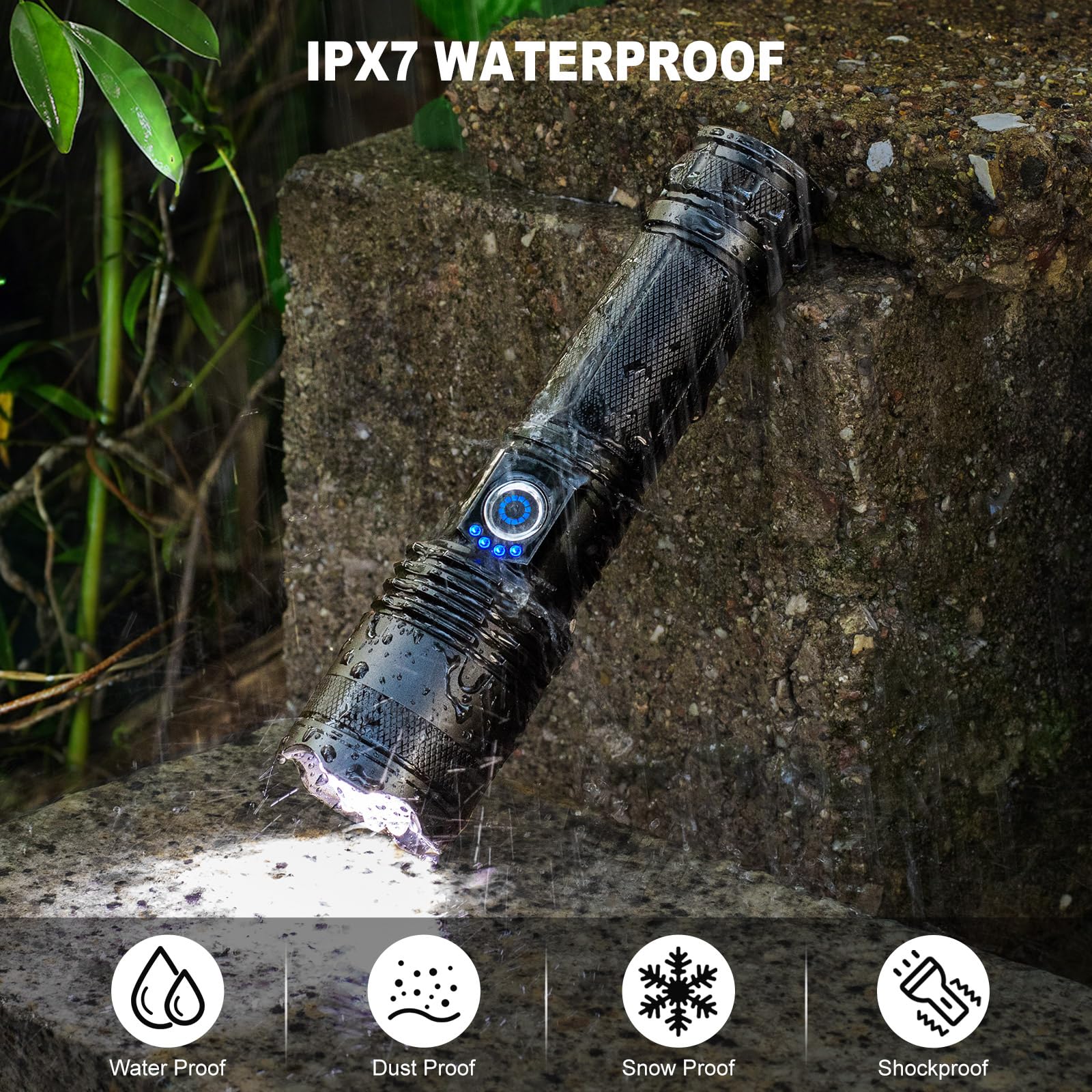 Cinlinso Flashlights High Lumens Rechargeable - 990000 Lumens Super Bright Led Flashlight With 5 Modes, Ipx7 Waterproof, Powerful Handheld Flash Light For Home, Camping Hiking (Glossy Black)