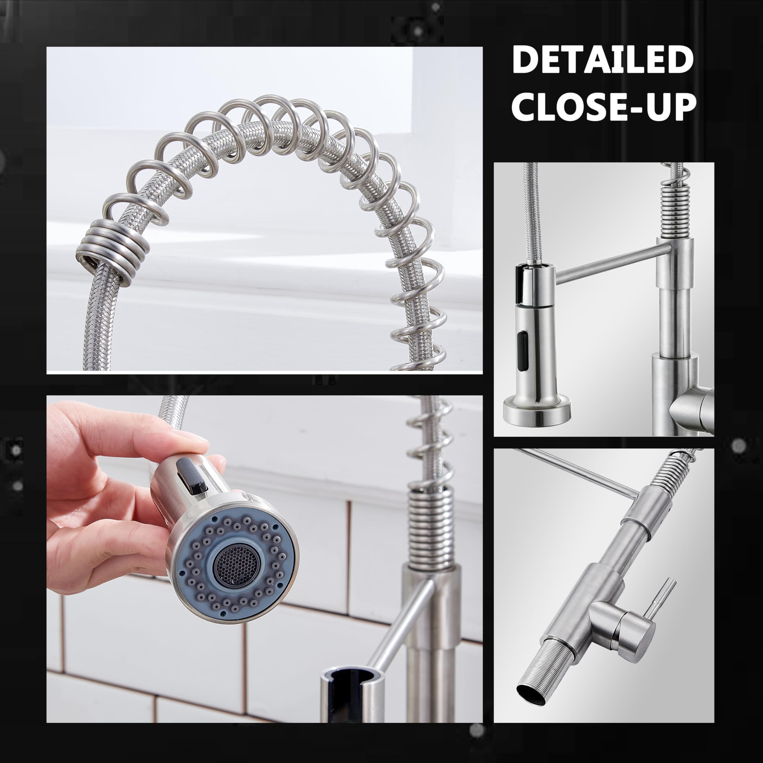 Comllen Kitchen Faucet With Sprayer, Brushed Nickel 304 Stainless Steel Kitchen Sink Faucet, High Arch Commercial Single Handle Kitchen Sink Faucets For Outdoor Utility Camper Laundry Rv Wet Bar