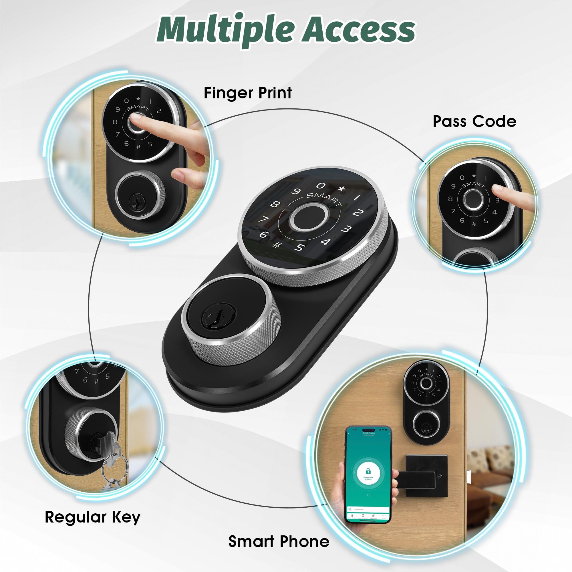Cobuy Keyless Entry Door Lock With Handle,Digital Smart Door Deadbolt With Keypad Code,Fingerprint With App Control,Easy Installation, Auto Lock,Anti-Peeping Password