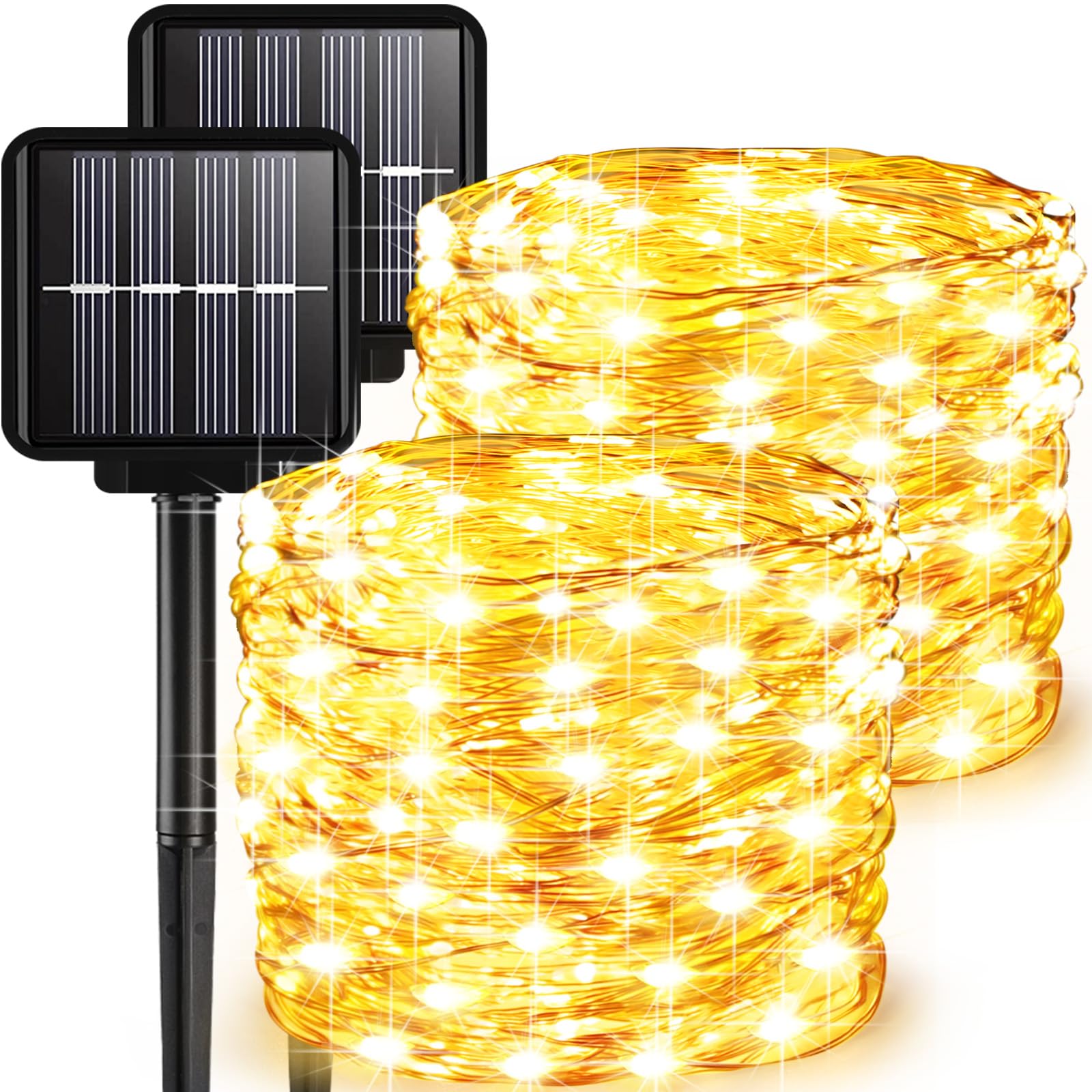 Aleney 2 Pack Solar Fairy Lights Outdoor , 99 Feet 300 Leds 8 Modes String Lights For Outside, Waterproof Solar Outdoor Light For Patio Yard Christmas Tree Halloween Wedding Party Decorations, Warm White