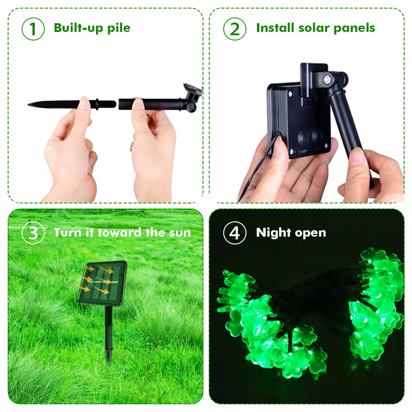 X-Giftkey St. Patrick'S Day Decor Solar Shamrock String Lights, 50Led Green, Outdoor, 19Ft