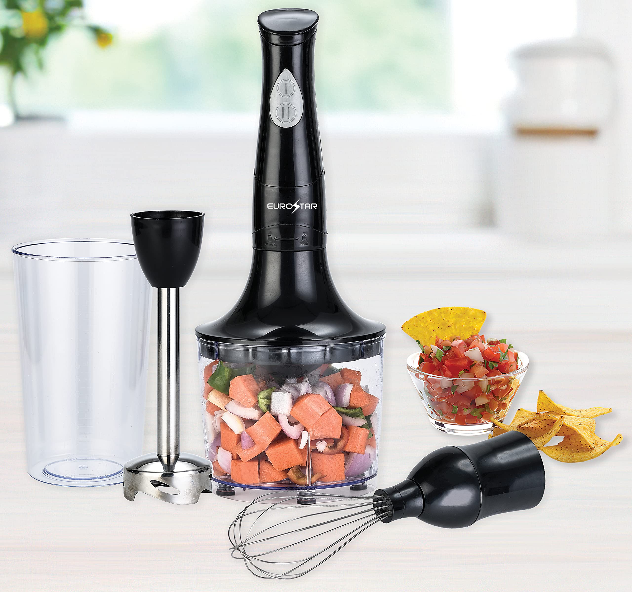 Eurostar Eh4800Bx 2-Speed Hand Blender With Food Chopper & Whisk Attachments, Black
