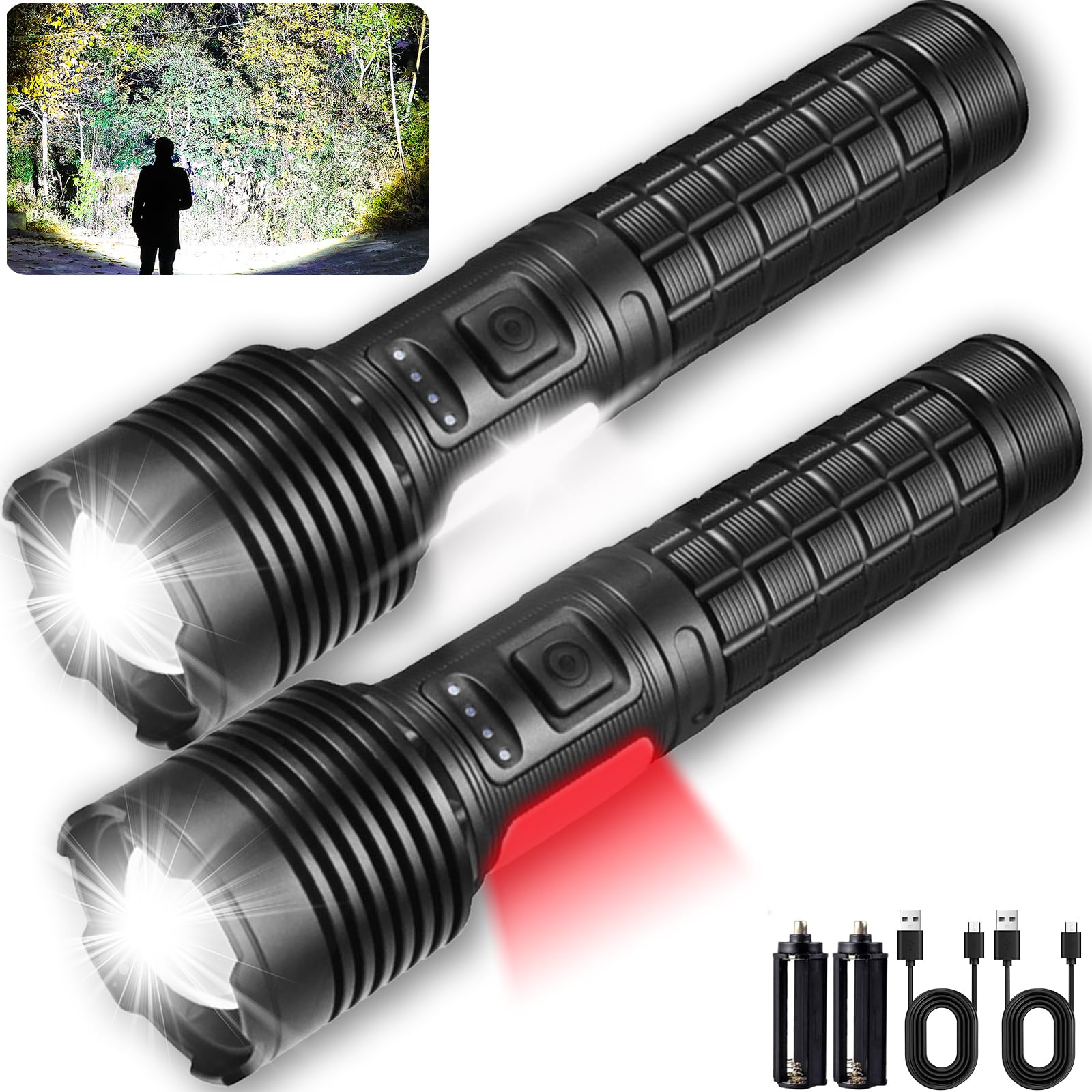 Punlim Rechargeable Flashlights High Lumens, Bright 7 Modes With Cob Sidelight Led Flashlight For Home, Emergencies, High Powered Flashlight (2 Pack)