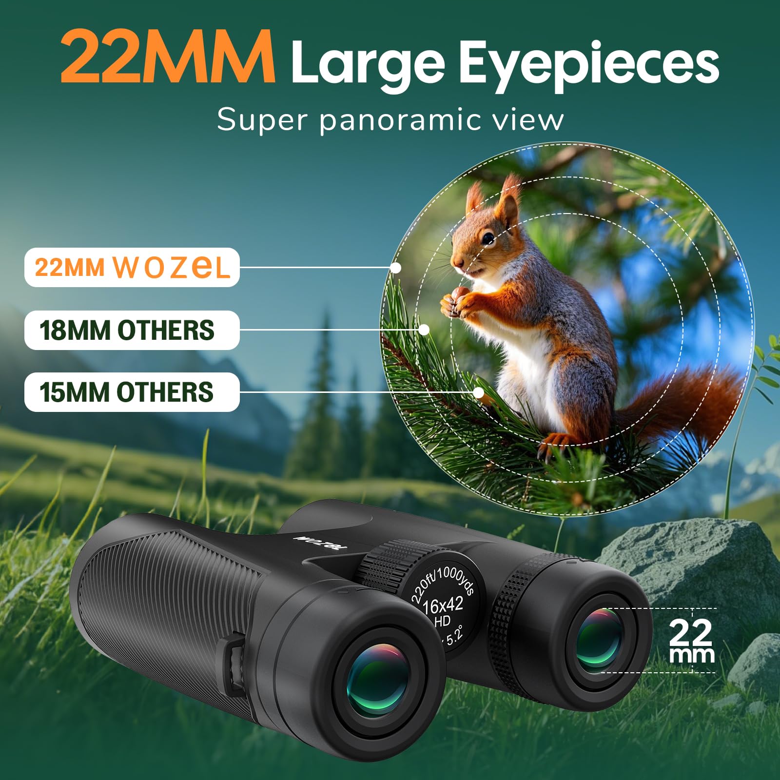 Wozel 16X42 Binoculars For Adults High Powered - Hd Clear Low Light Vision With Large Bright View - Powerful Binoculars For Brid Watching Hunting Travel Hiking Concerts - Black