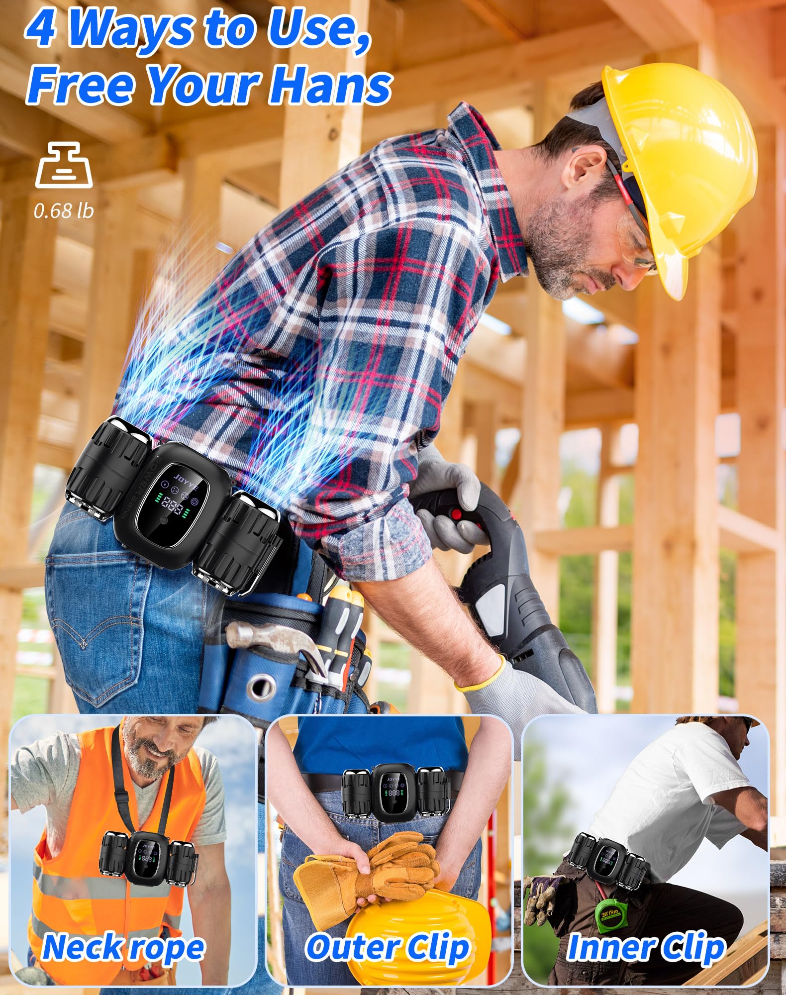 Rechargeable Portable Fan With 8000Mah Battery Power Bank, High Speed Low Noise Turbo Portable Neck