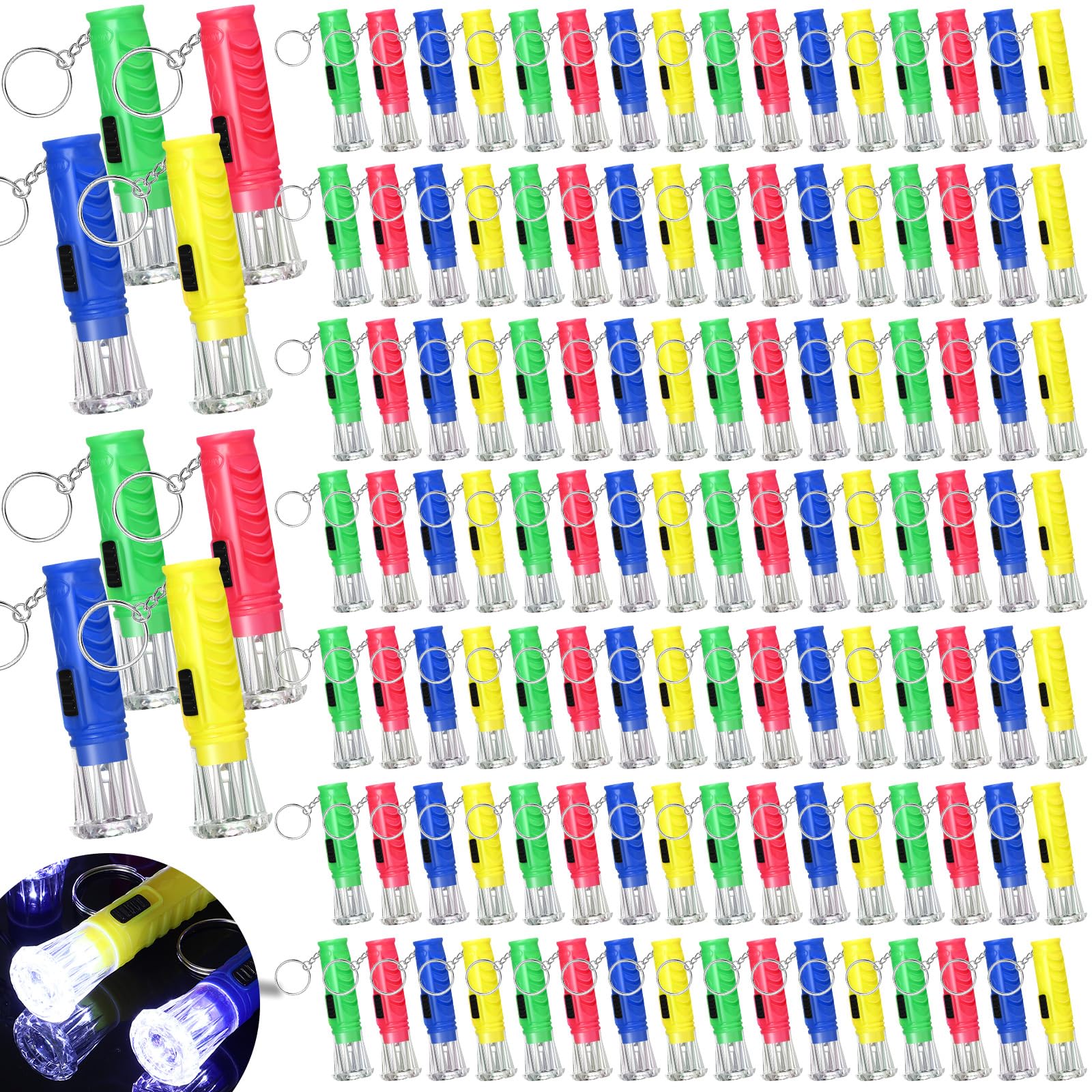 Geelin 200 Pcs Mini Flashlight Keychain 6 Colors Flashlight Small Led Torch Keyring For Hiking Camping Party Favors Travel Night Reading Dog Walking Goody Bag Stuffers