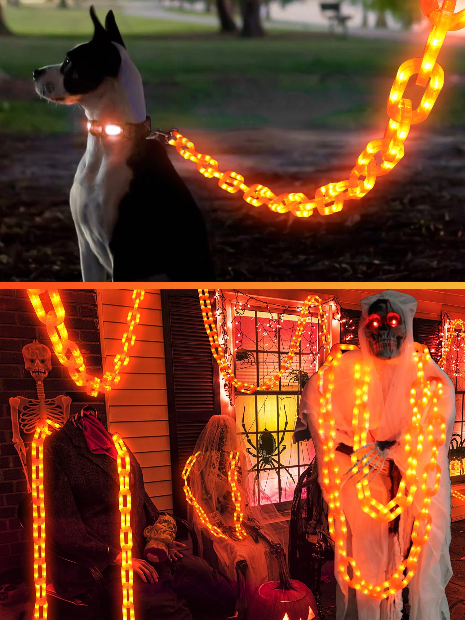 Flacchi Halloween Decorations Battery String Lights - 10 Ft 160 Led Plastic Chain String Lights With Waterproof, 8 Lighting Modes And Timer Function (Orange) Us Patent Product