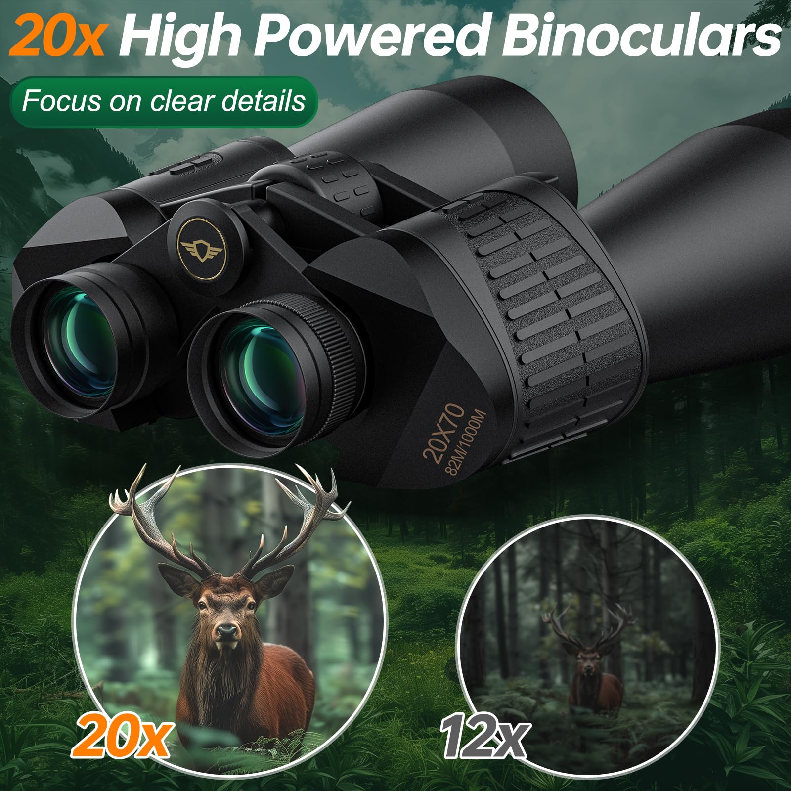Aurosports 20X70 Binoculars For Adults High Powered - Hd Binoculars With Clear Low Light Vision - Bak4 Prism Large View For Bird Watching Hunting Travel Outdoor Sports Cruise