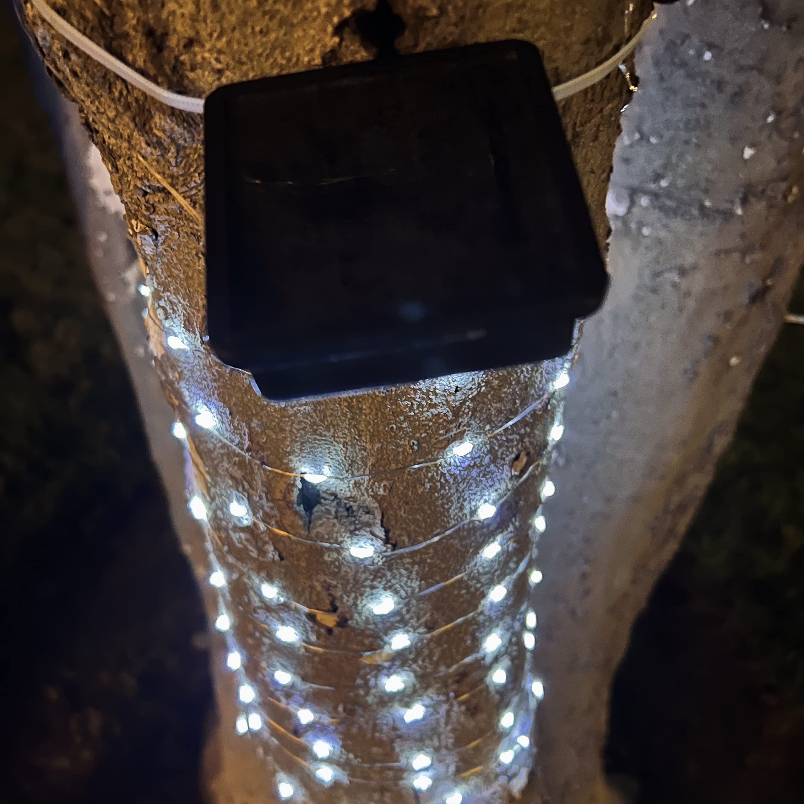 Hunnykome Zip Tie Mounted 100 Led Solar Powered String Lights, 20 Ft Silver Wire, Stake Or Zip Tie, Solar Fairy Lights Outdoor Waterproof For Garden, Patio, Party, Christmas, Home (Cool White 6000K)