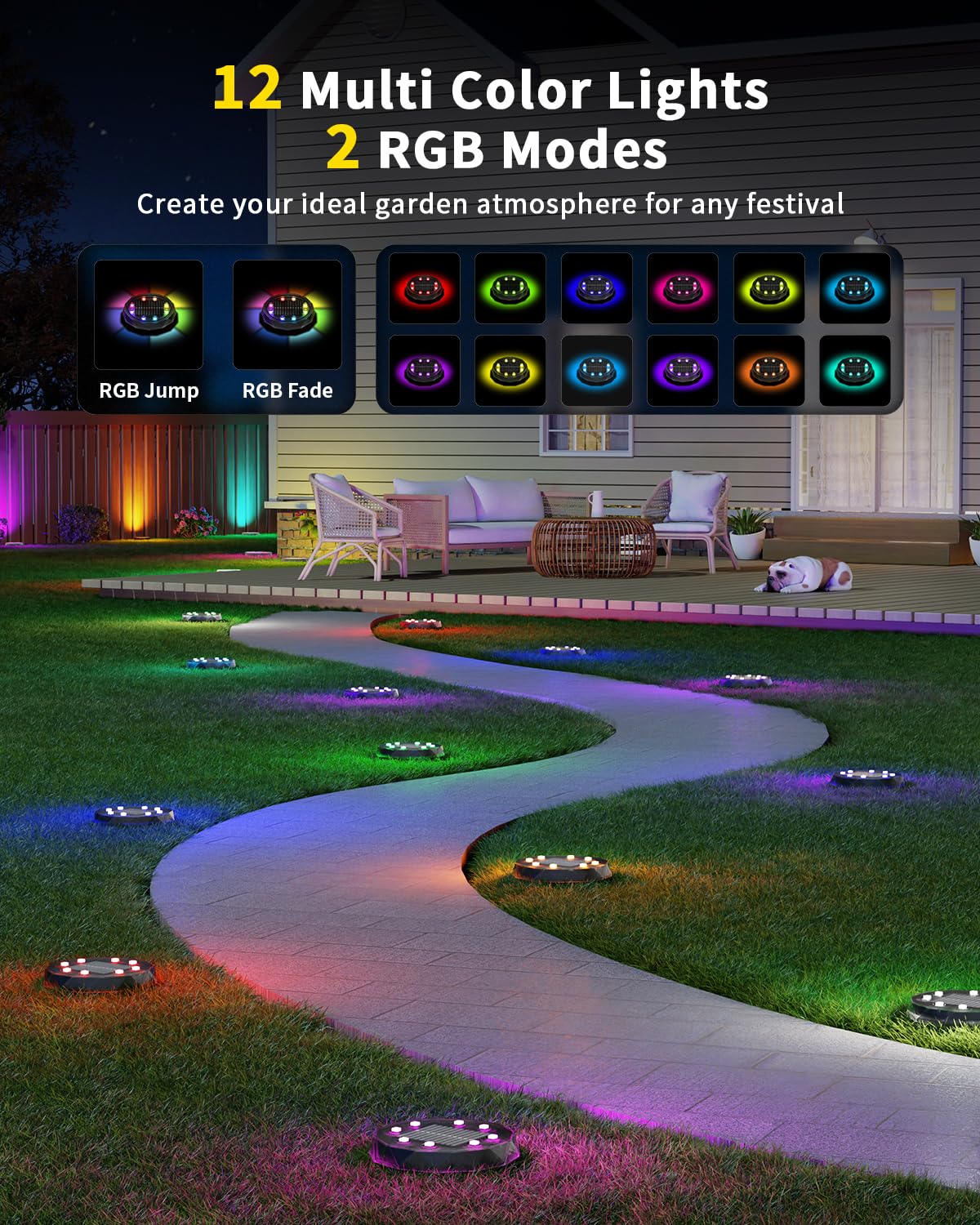 Hicotet Solar Ground Lights With Remote Control 50Ft,Ip67 Waterproof Solar Garden 15 Multi Color Lights,Rgbyw Solar Powered Outdoor Landscape Lighting For Pathway,Yard,Deck,Lawn,Patio,Walkway,Poolside,14 Pack