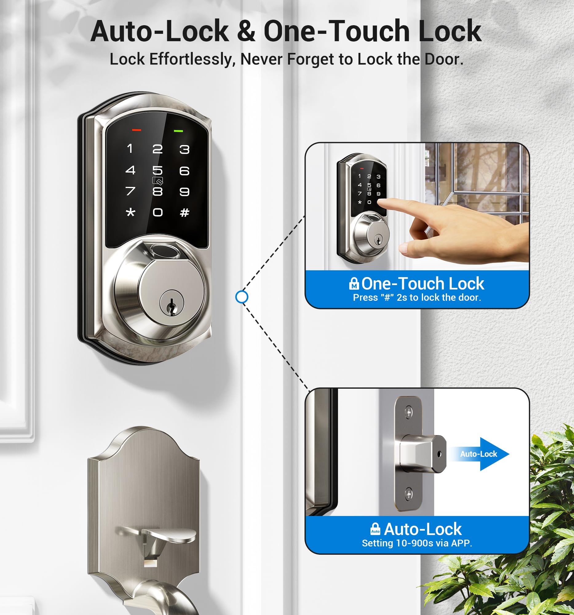 Veise Ve07 Fingerprint Smart Lock For Front Door, 7-In-1 Keyless Entry Deadbolt With App Control, Electronic Digital Locks With Touchscreen Keypad, Auto Lock, Easy Install, Waterproof, Satin Nickel