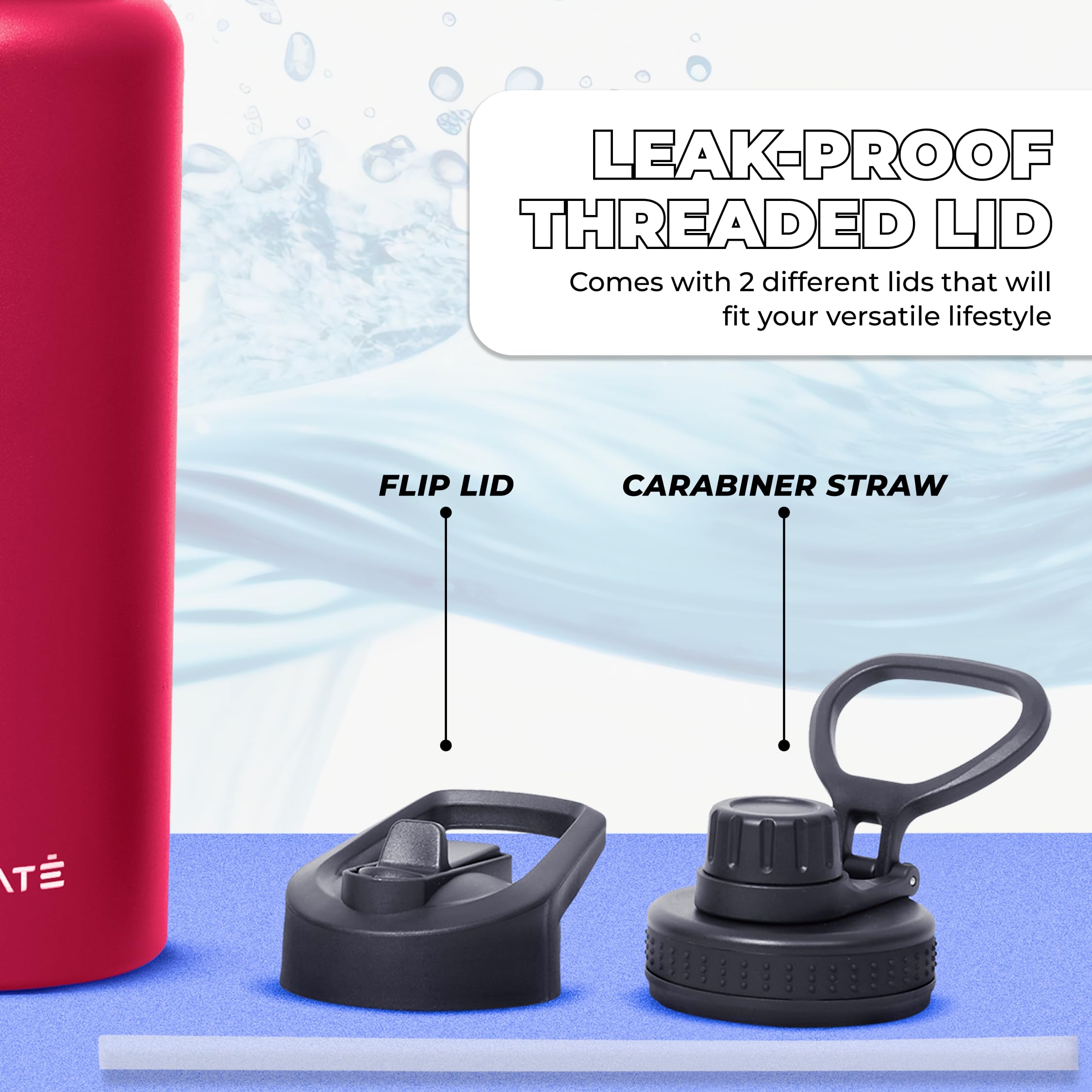 Hydrate 32 Oz Water Bottles Insulated For Hot And Cold Drinks - Leakproof, Flip Cap Metal Tumbler